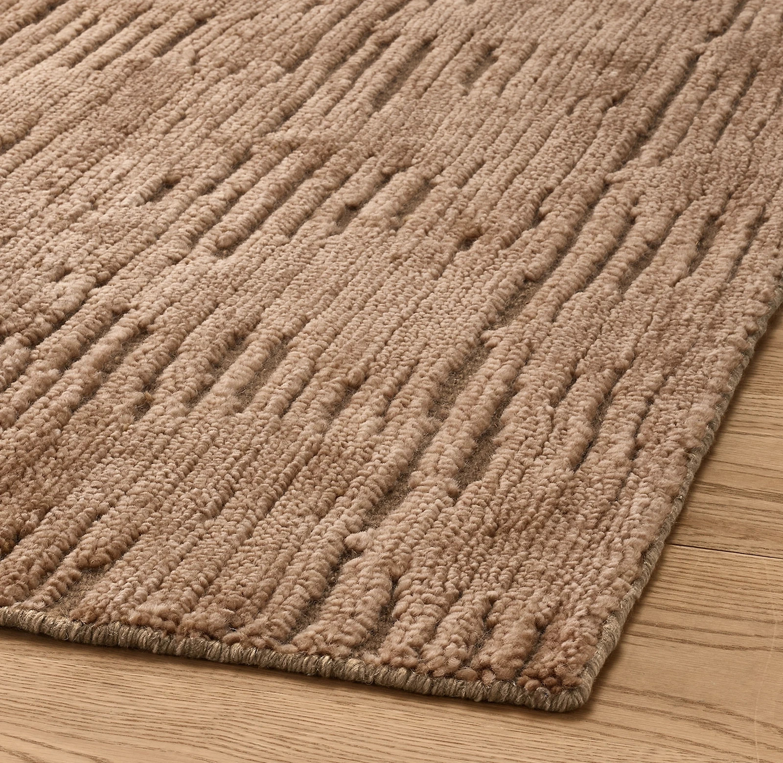 Handmade Striped Moroccan Rug– Custom Beni Ourain, high-low finish Burnt Caramel
