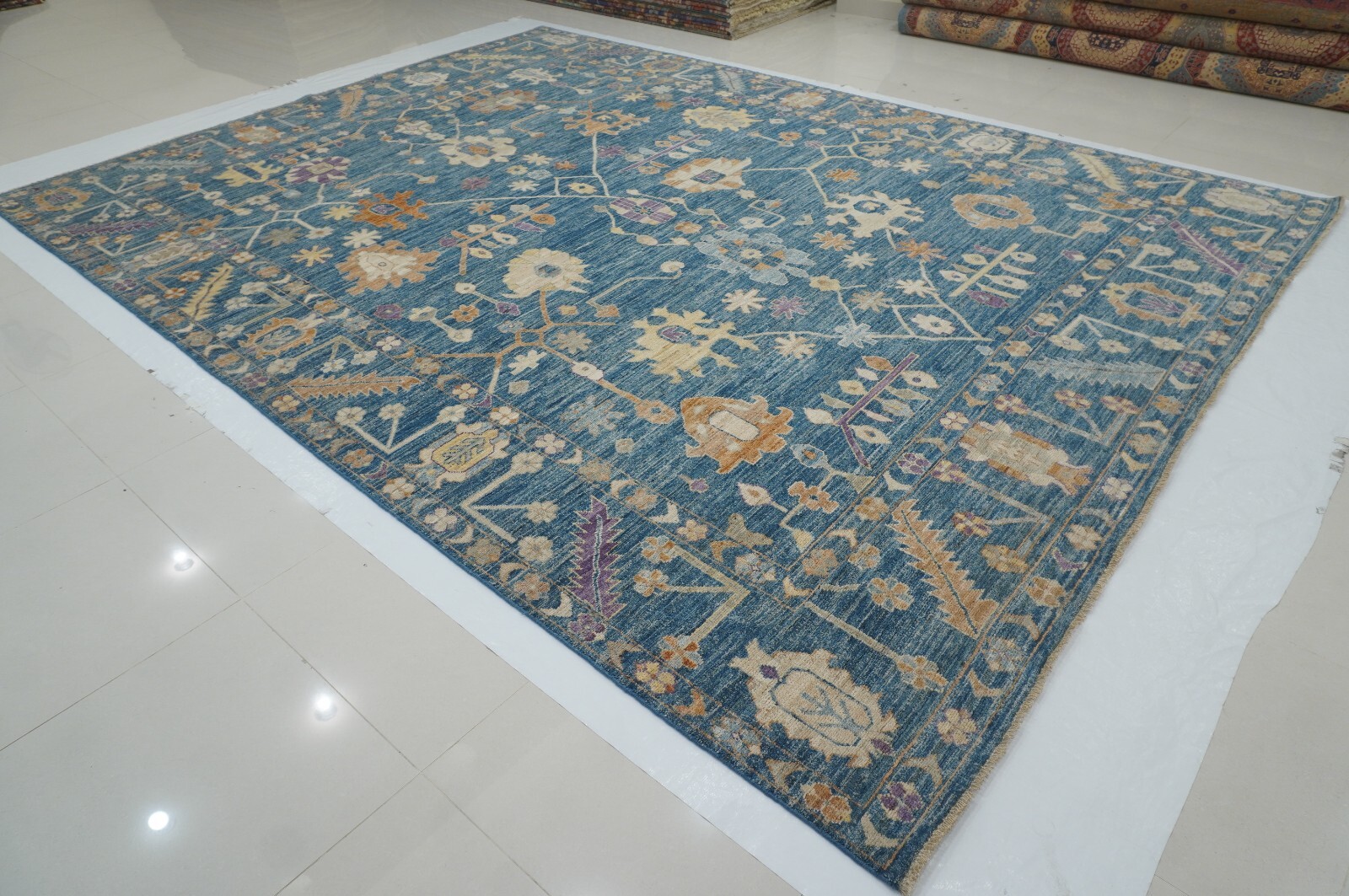10 x 14 ft Muted Blue Turkish Oushak Hand Knotted Wool Area Rug 9’10″x13’4″
