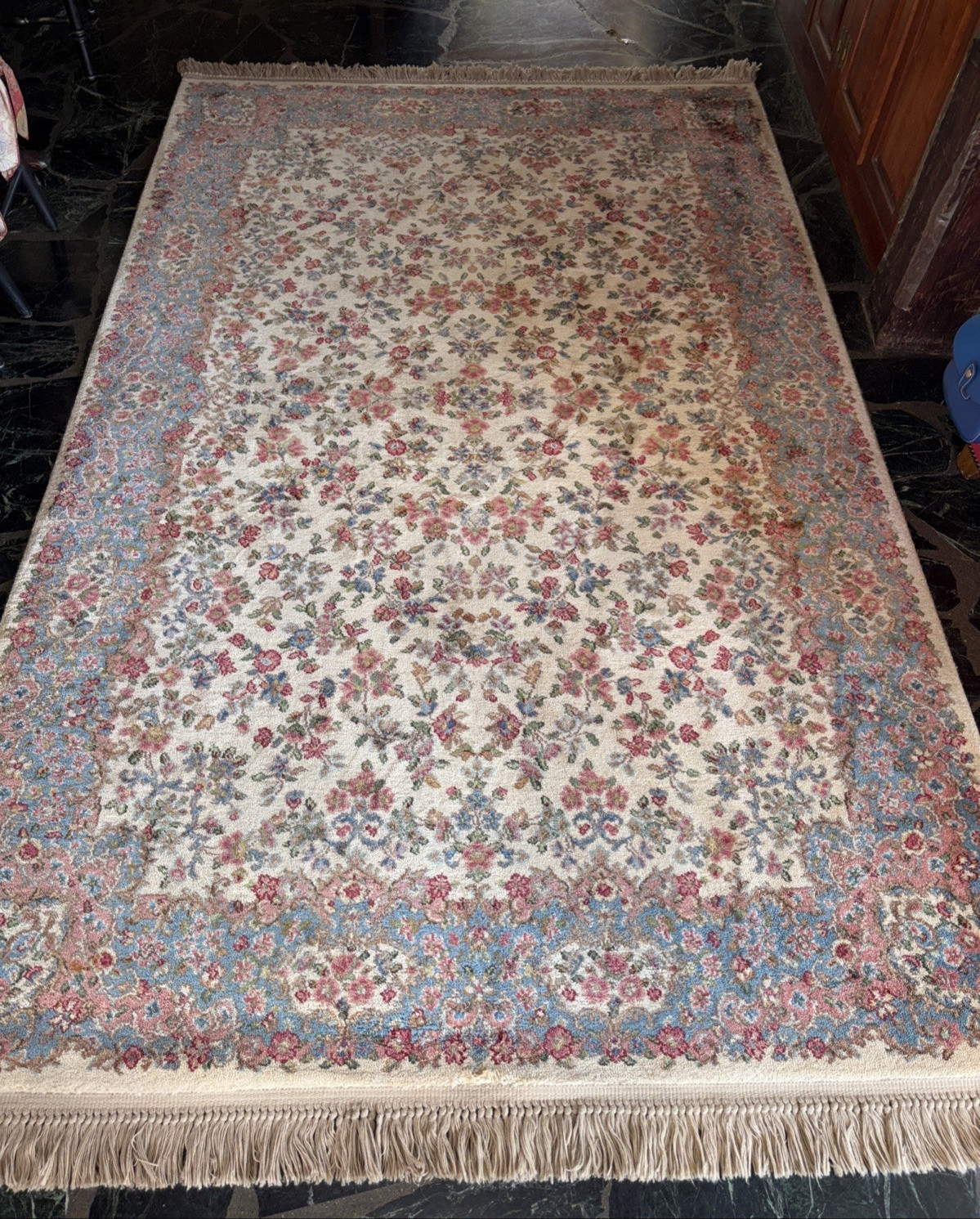 Karastan~5’9″ x 9′ “IVORY KIRMAN” #788 BEAUTIFUL FLORAL RUG/CARPET ~Exc.