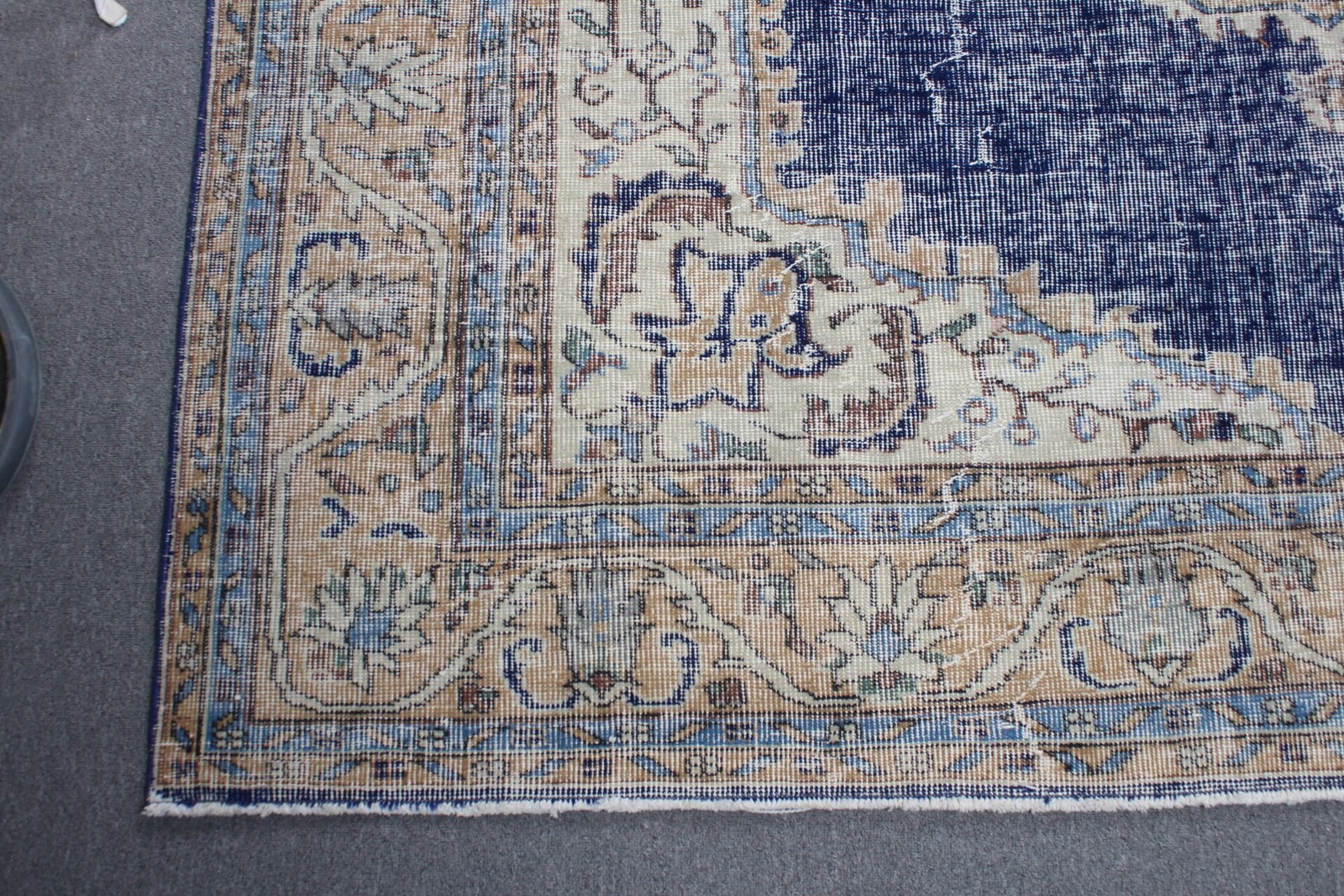 7,1×10,2 ft Oversize Turkish Rug, Vintage Rug, Blue Beige Oriental Wool Rug