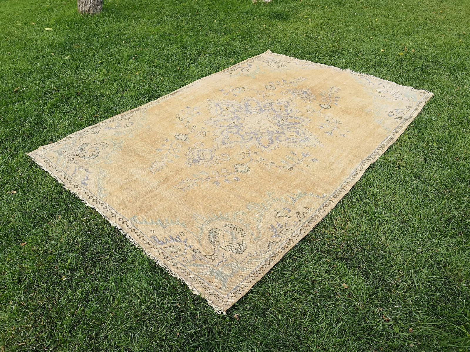 Oversized Orange Turkish Rug, Vintage Wool Anatolian Rug (6.2 x 9.2 ft)