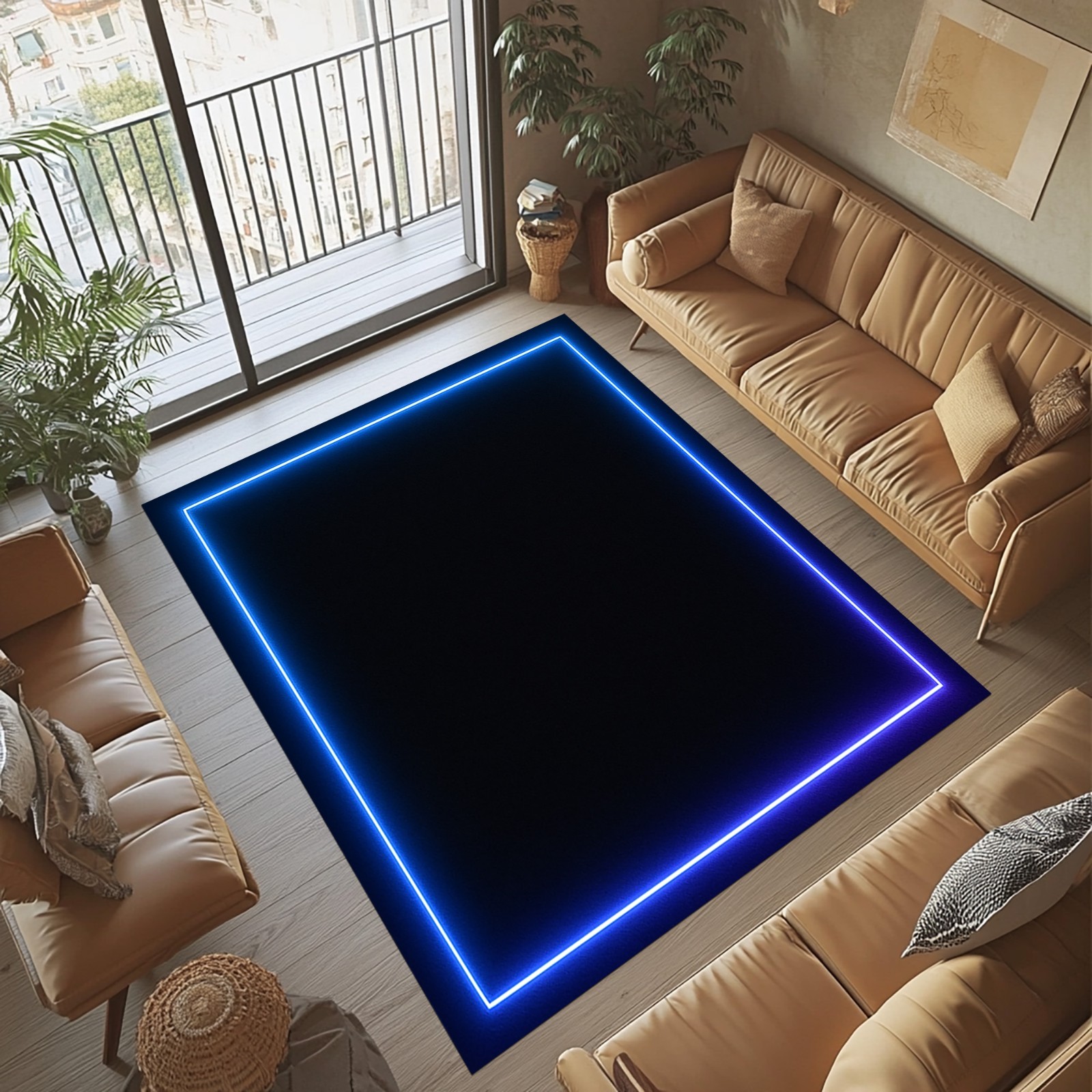 For Hallway Room Blue Neon Home Decor Area Non Slip Floor Washable Rug