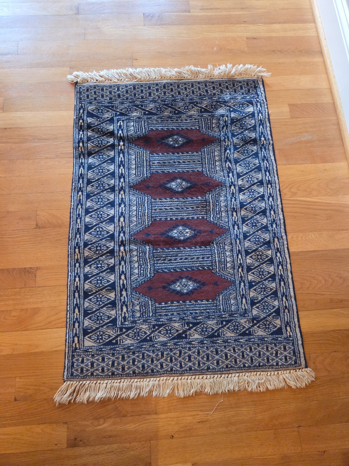2x3ft Handmade Blue Bokhara Wool Rug