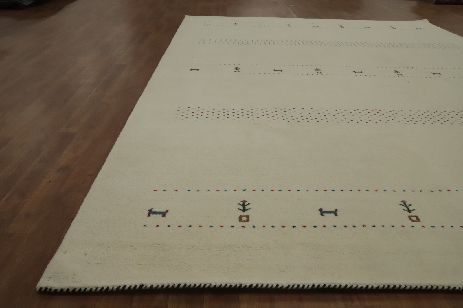 Artisan-crafted Beige Gabbeh Rug Wool Handmade Carpet 8×12 ft