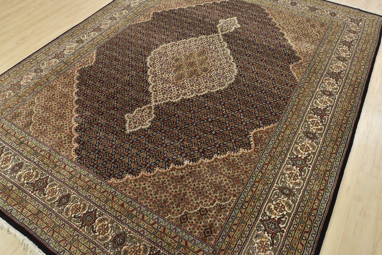 Tabrizi Mahi Rug 7’10” x 10’2” Black Wool Traditional Hand-Knotted Carpet