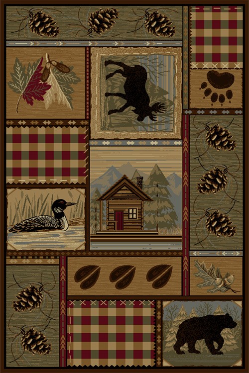 5×7 Nature Brown Lodge Bears Moose House 6548 Area Rug – Approx 5′ 3″ x 7′ 3″