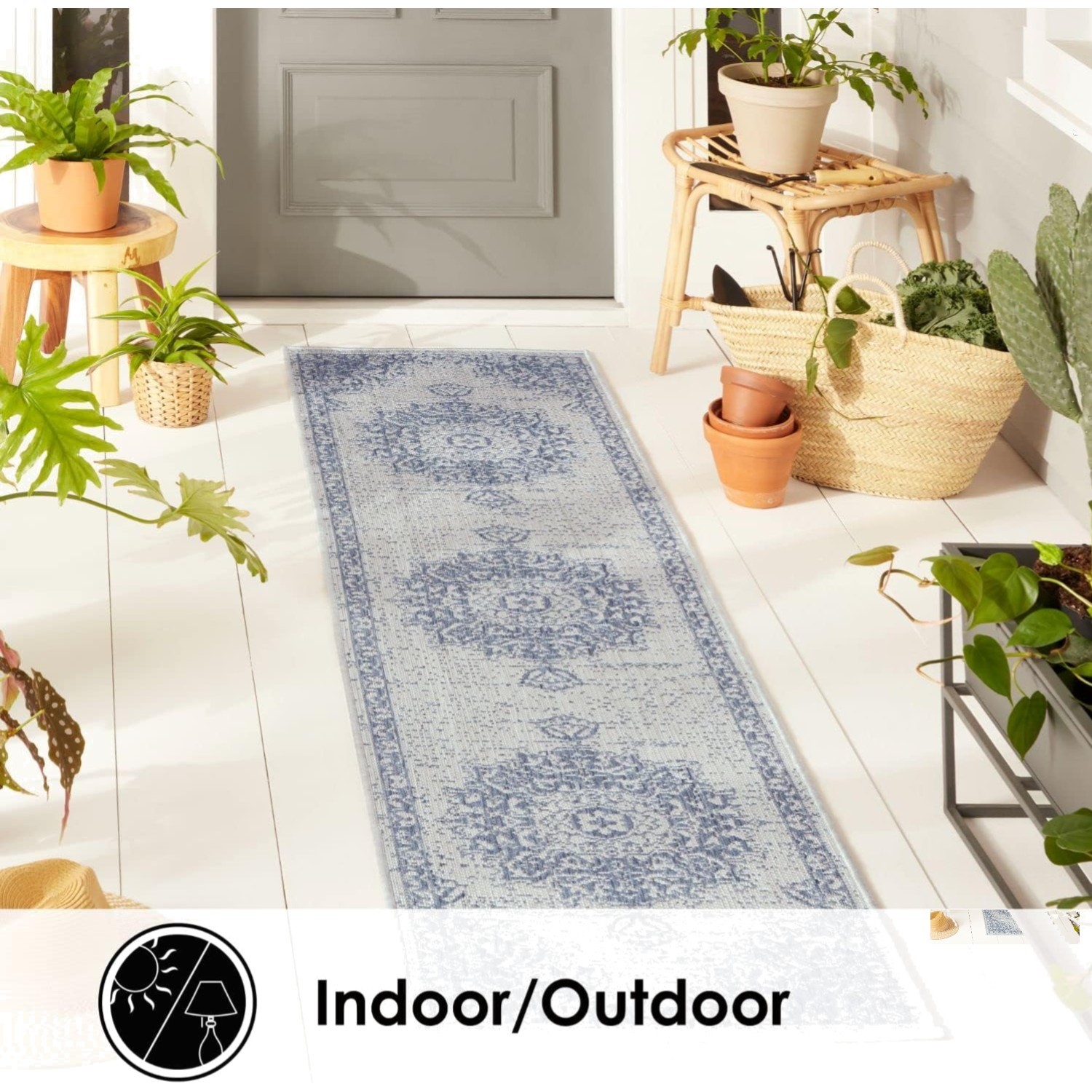 Durable Transitional Medallion Area Rug for High Traffic Areas, 1’9″x7’2″