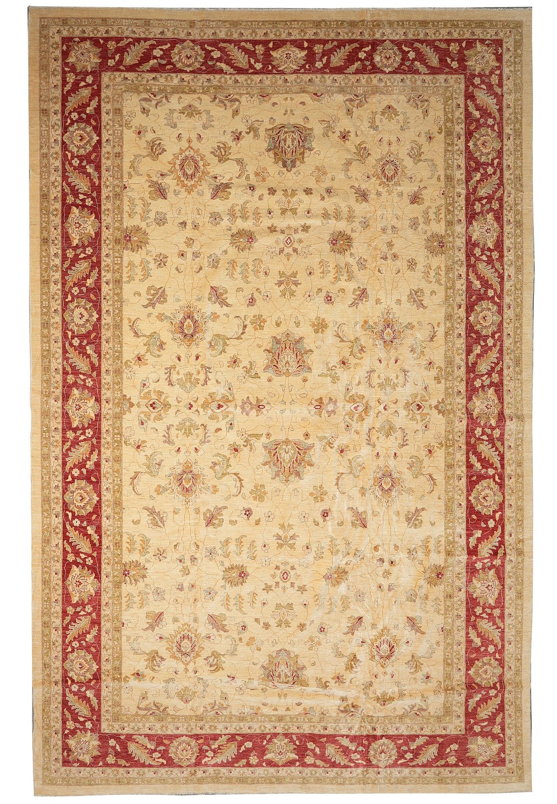 13 x 20 Wool Chobi Peshawar Rug Beige Coral #F-4510