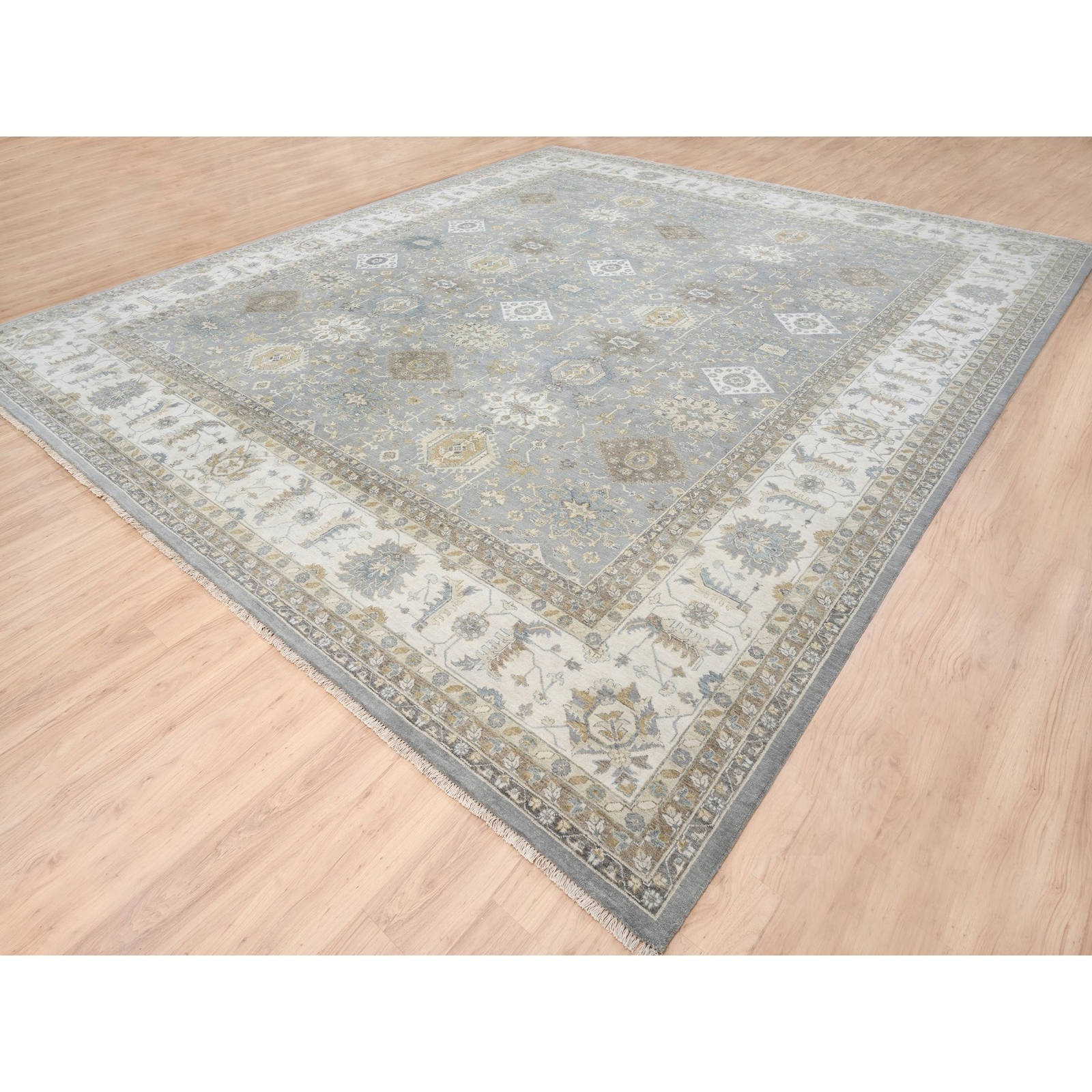 14’x16′ Wool Karjihooz Gray Hand Knotted Oversized Squarish Rug R63068