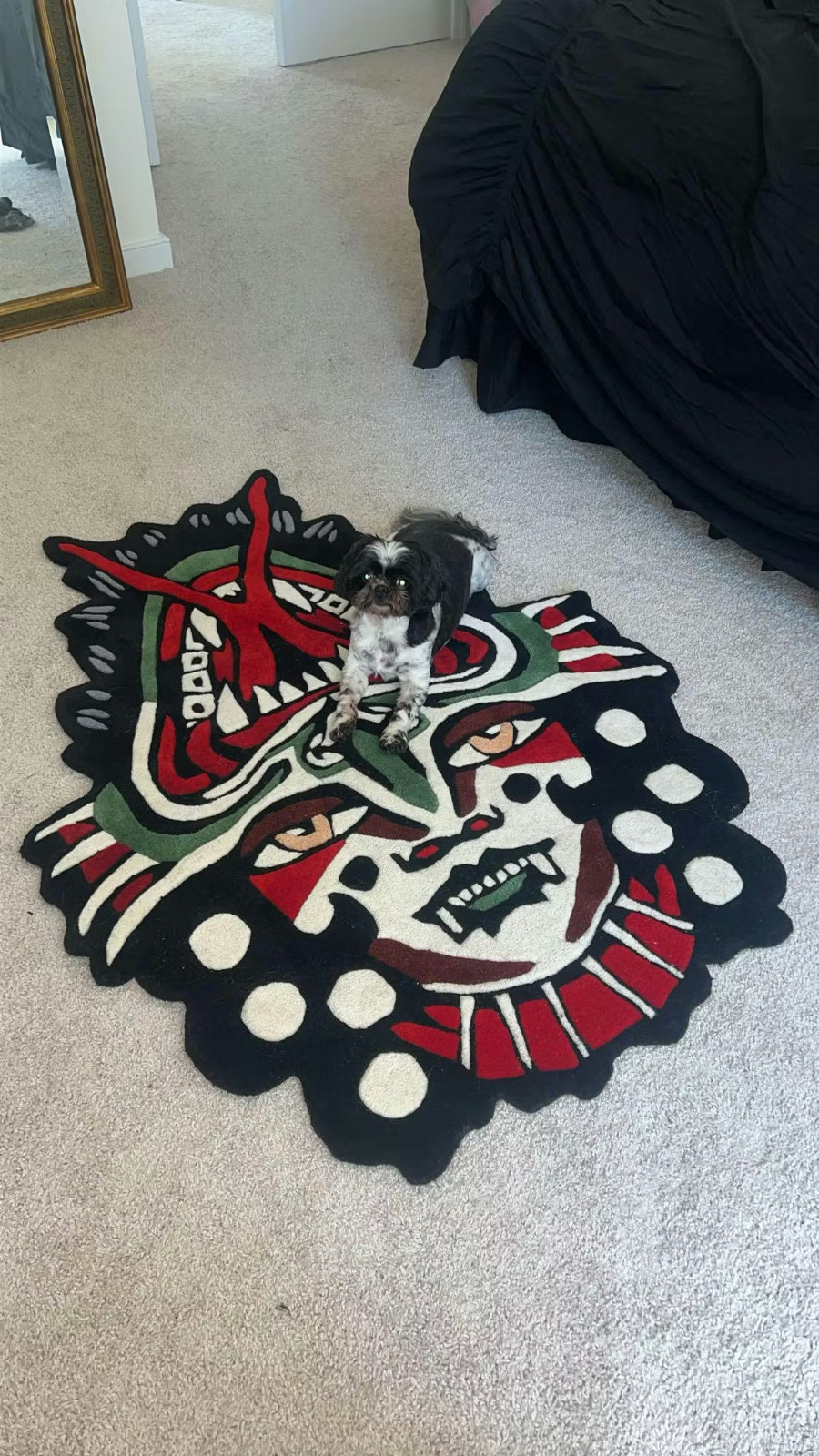 Japanese Demon Inked Rug Oni Mask Tattoo Style Hand Tufted Area Rug