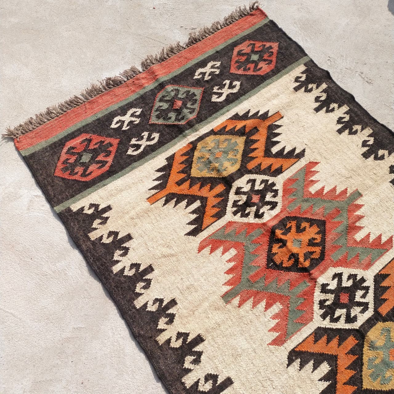 Handwoven Wool Jute Kilim Rug – Boho Area Rug, Rustic Living Room Carpet, Natura
