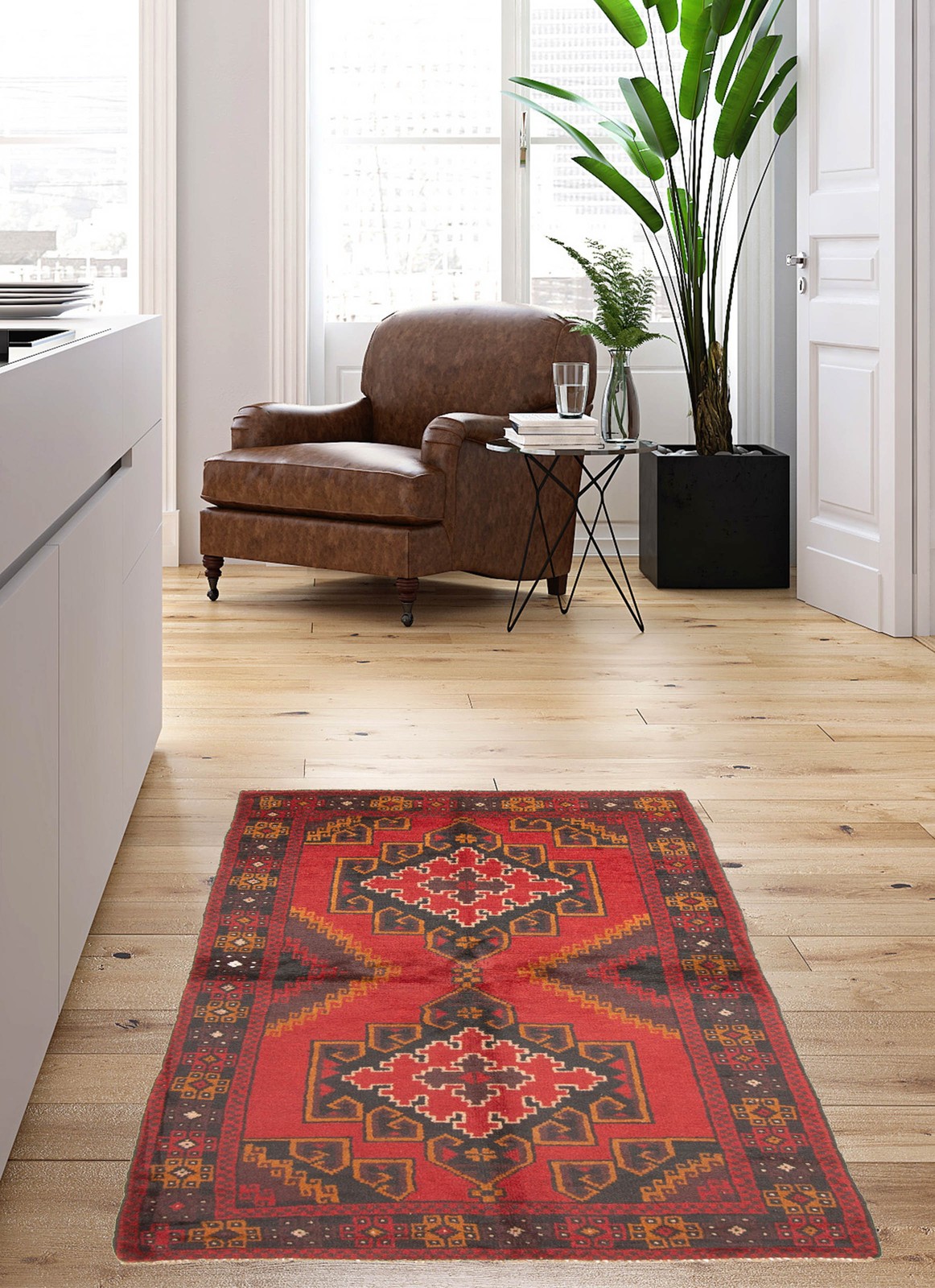 Vintage Hand-Knotted Area Rug 3’5″ x 6’9″ Traditional Oriental Wool Carpet