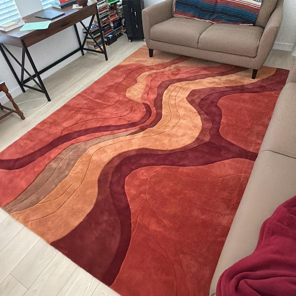 Hand-Tufted Desert Wave Wool Rug | Sculpted Sand Dune Design