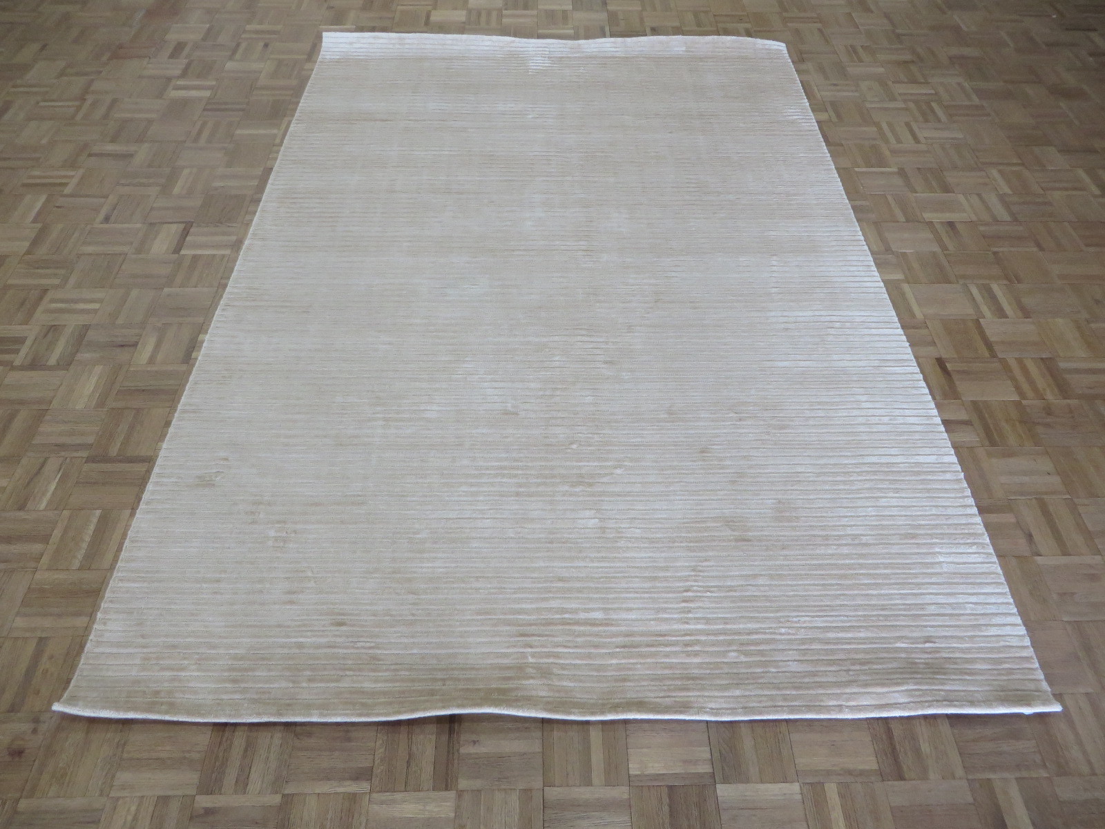 6’2 X 9 Hand Loomed Ivory Oriental Rug Bamboo Silk Modern Contemporary G6064