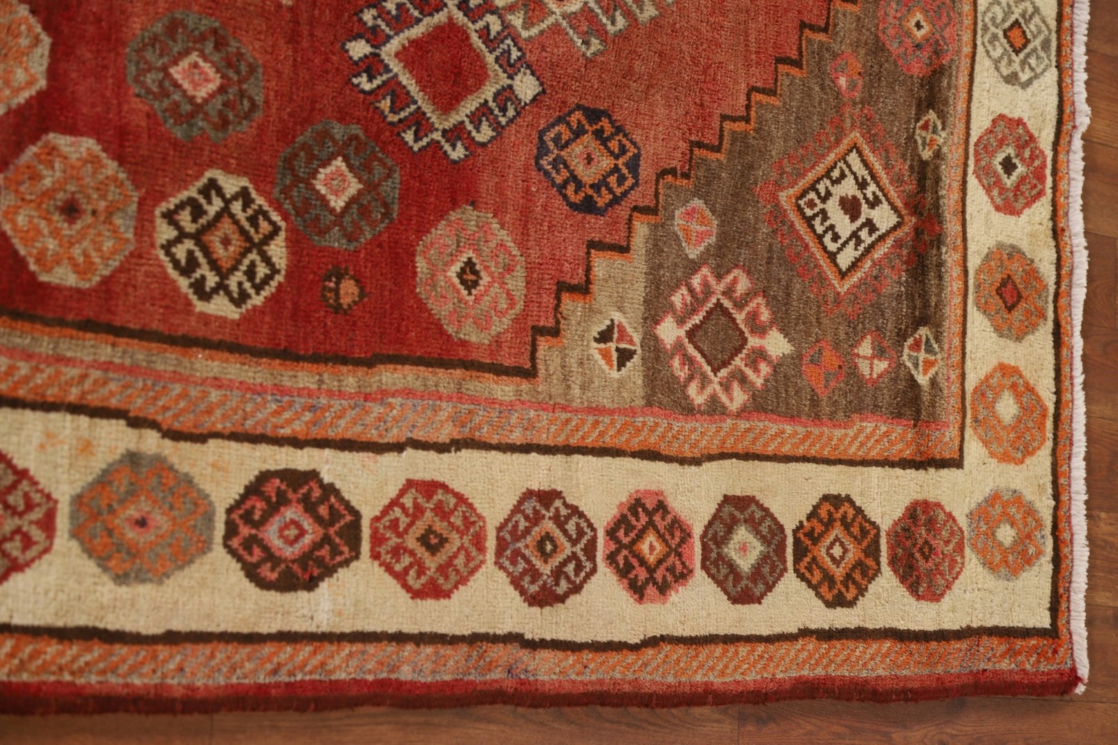 Geometric Rust Wool Area Rug 5×8 Vintage Tribal Traditional Handmade Carpet