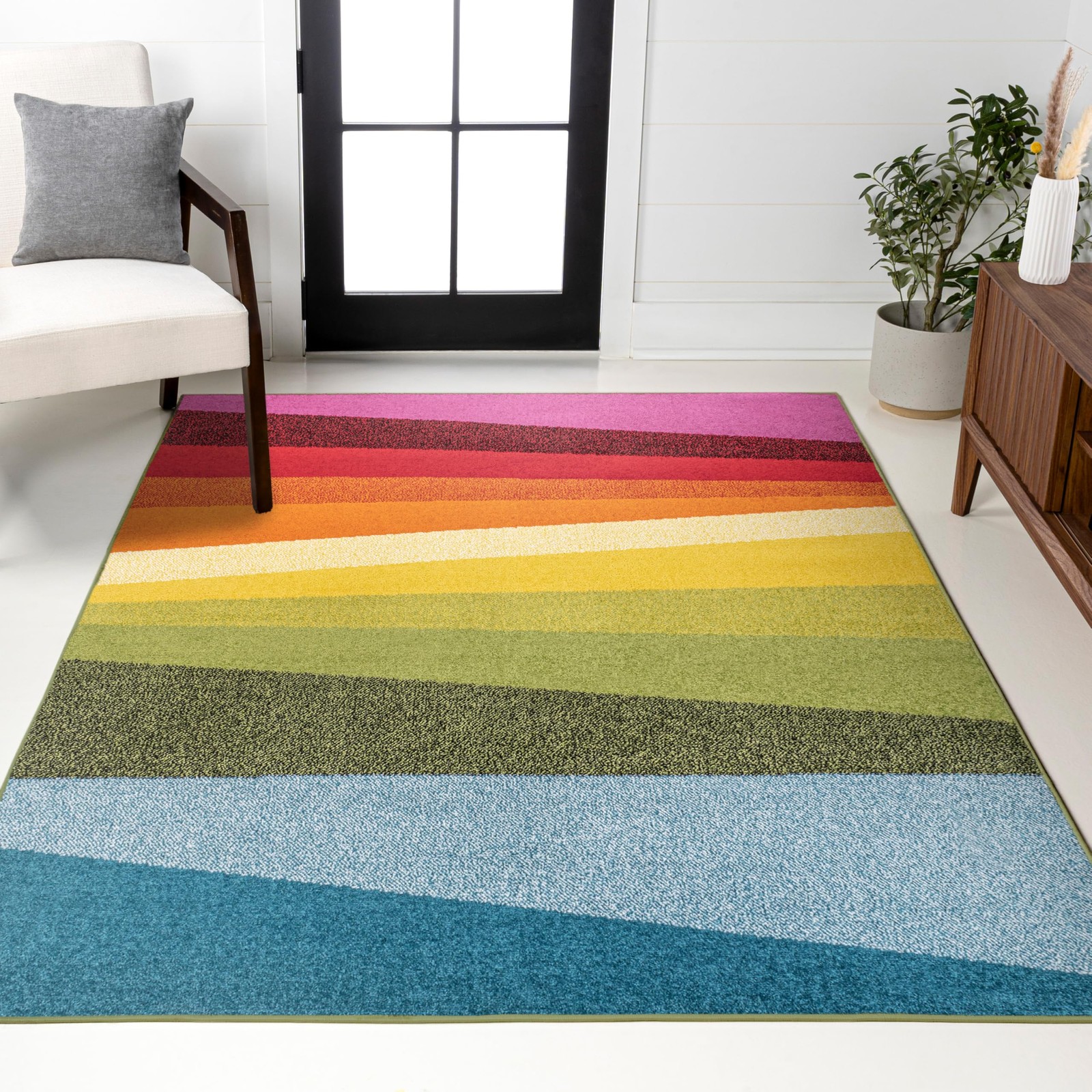 Jonathan Y Prism Geometric Striped Indoor Area Rug 8X10 Orange/Green/Blue