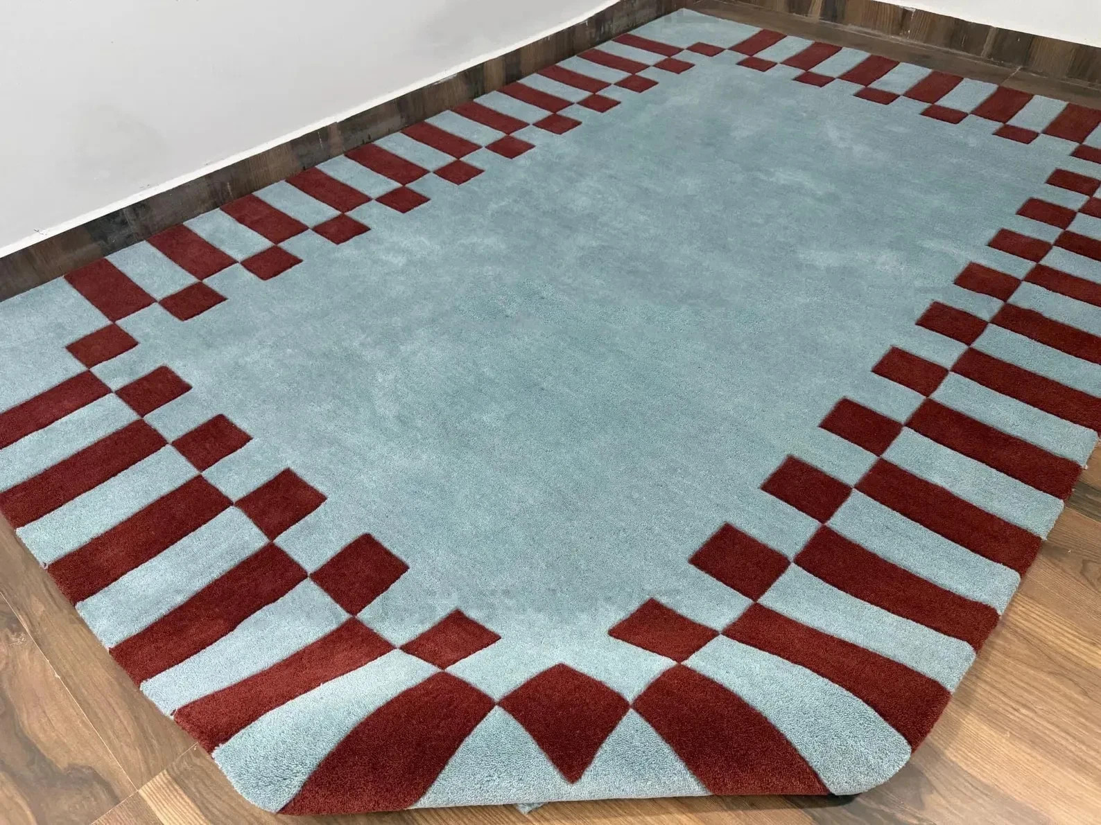 Modern Color Blue & Burgundy Hand Tufted 100% Wool Rug Design Handmade Carpet Ru