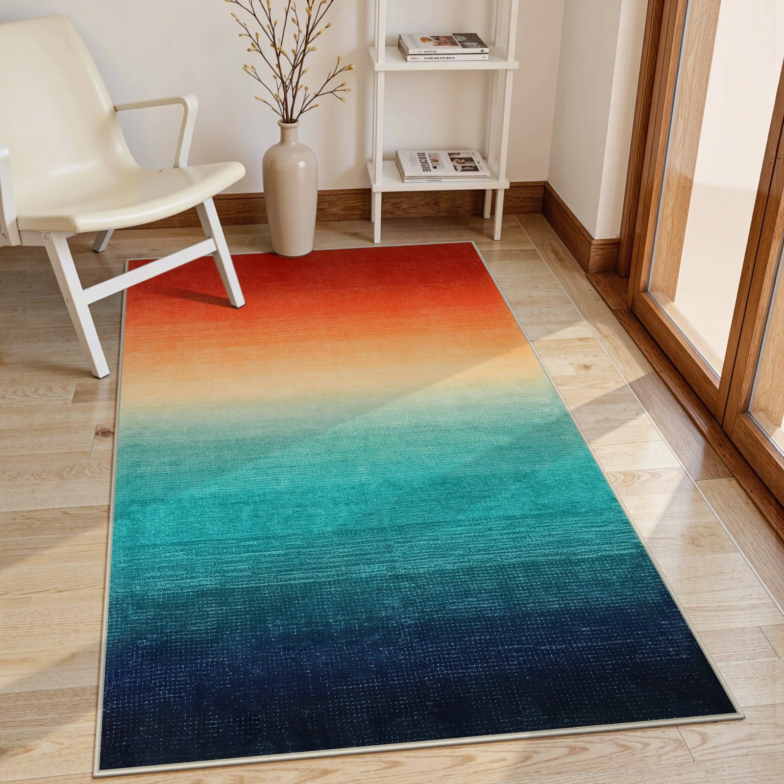 3×5 Feet Washable Colorful Abstract Rainbow Gradient Low Pile Area Rug
