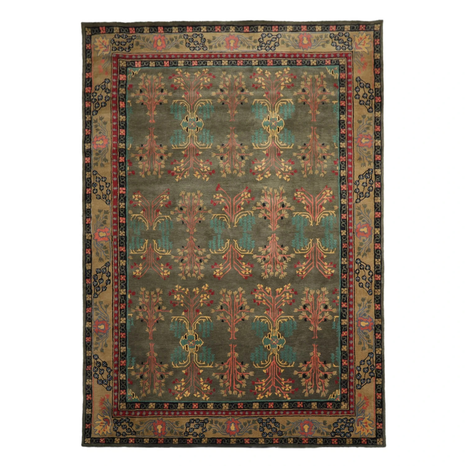 Donegal Arts & Crafts Multi Sizes Handmade 100% Wool Area Rug Dark Gray/Green
