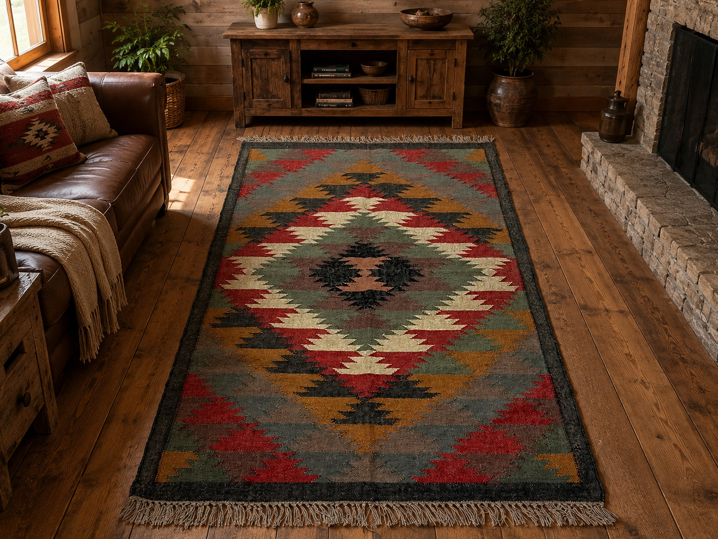 Handmade Wool Jute Kilim Rug, 5×8 Boho Vintage Area Carpet