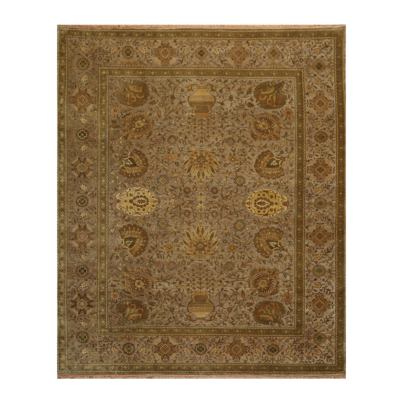 8′ x 9’10” Hand Knotted 100% Wool 250 KPSI Oriental Area Rug Taupe Traditional