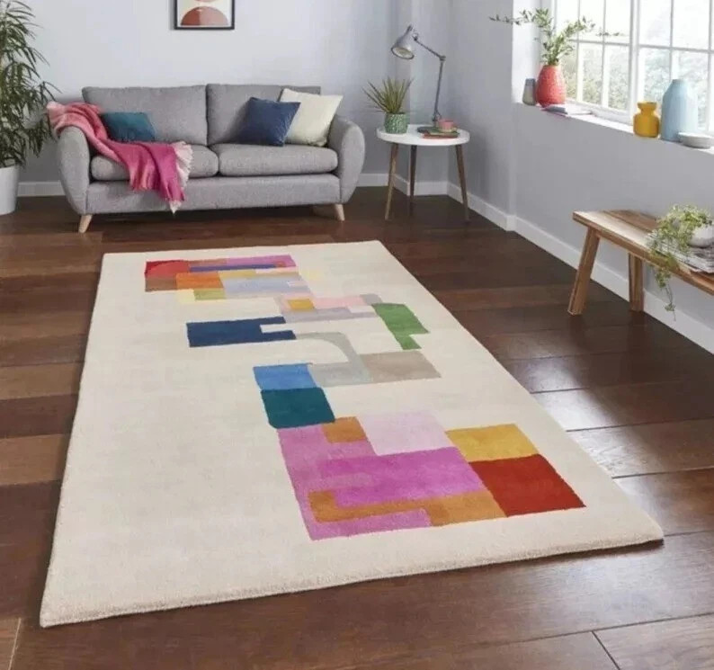 New Handmade High Low Hand Tufted Wool Rug Modern Woolen Area Rug & Carpet