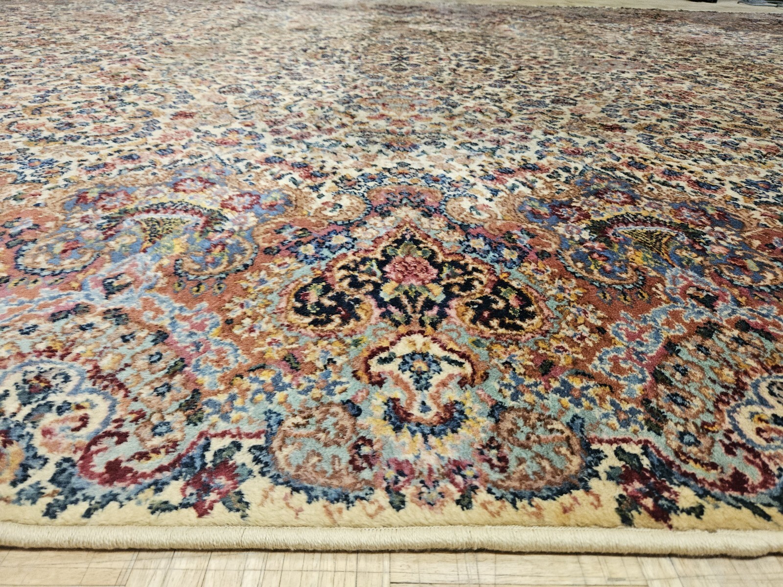 10×14 KARASTAN ANTIQUE IVORY FLORAL KIRMAN 700 -759 100% WOOL RUG