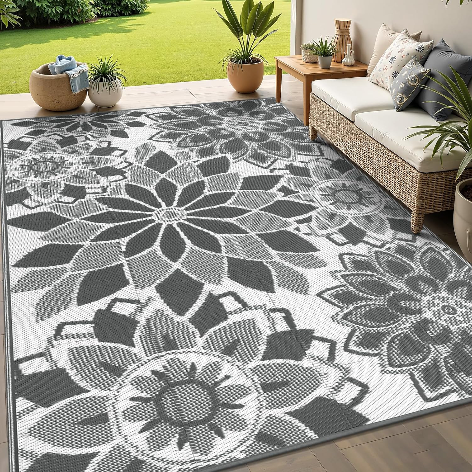 Outdoor Rug for Patio 5X8 Ft Reversible Plastic Straw Patio Camping Rug