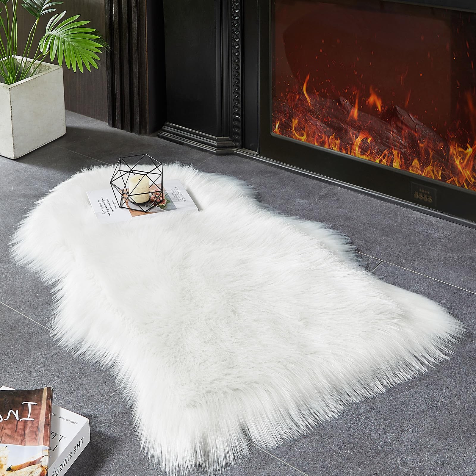 AMTOVO Faux Fur Rug, White Small Area Rug, Fluffy Sheepskin Rug, Fuzzy Ultra …