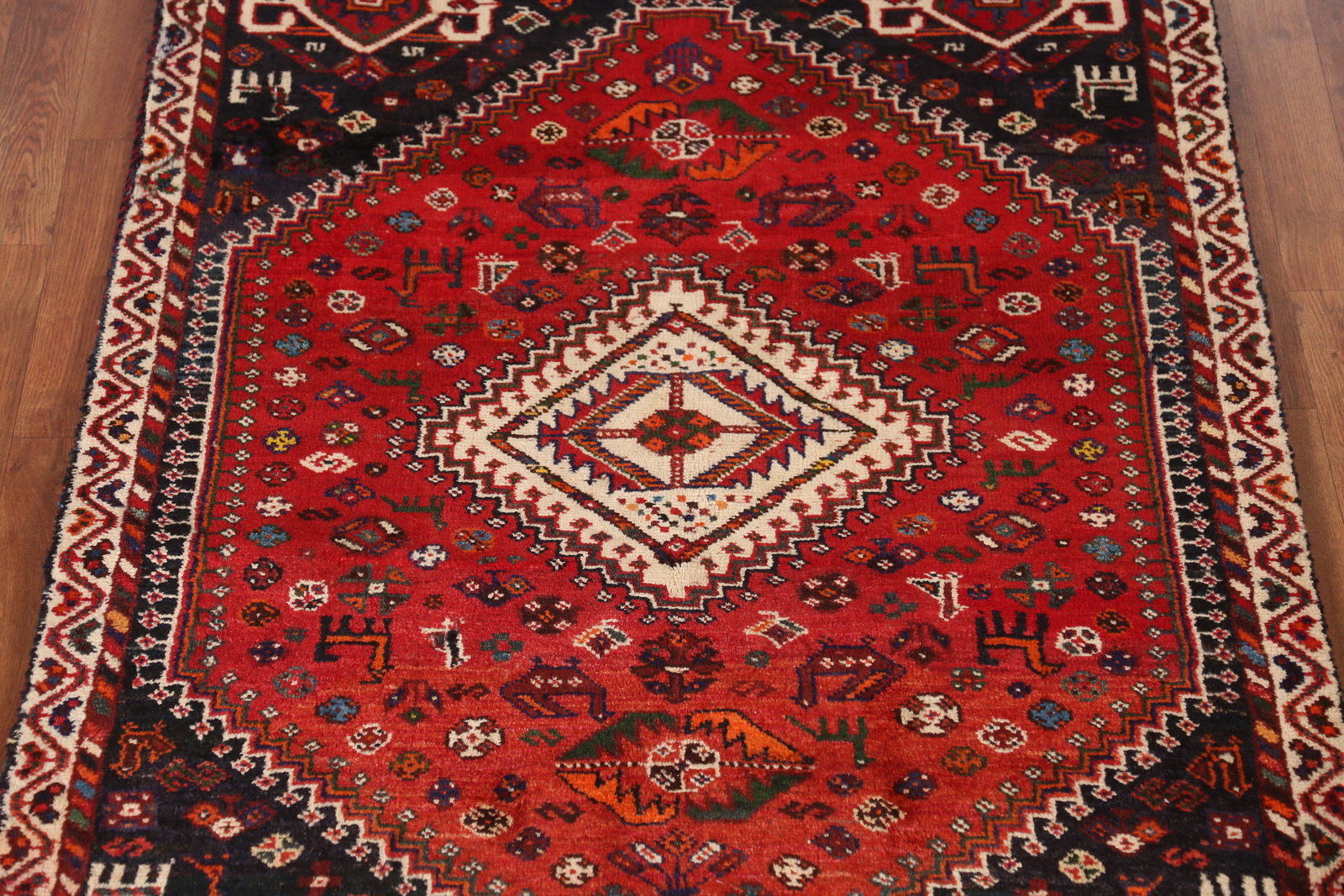 Vintage Geometric Tribal Traditional Hand-knotted Rug 4×5 Red Wool Carpet