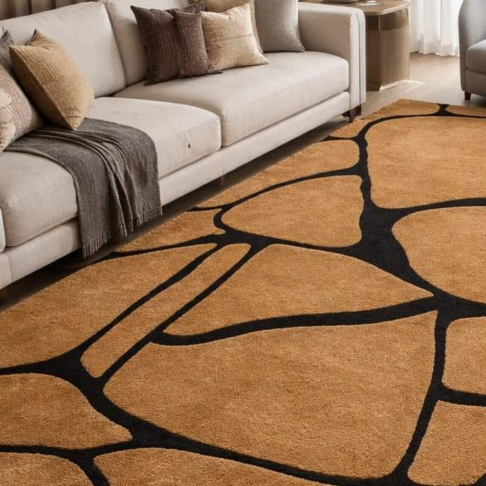 Hand Tufted Wool Area Rug Modern Abstract Brown Black Carpet Living Room Custom