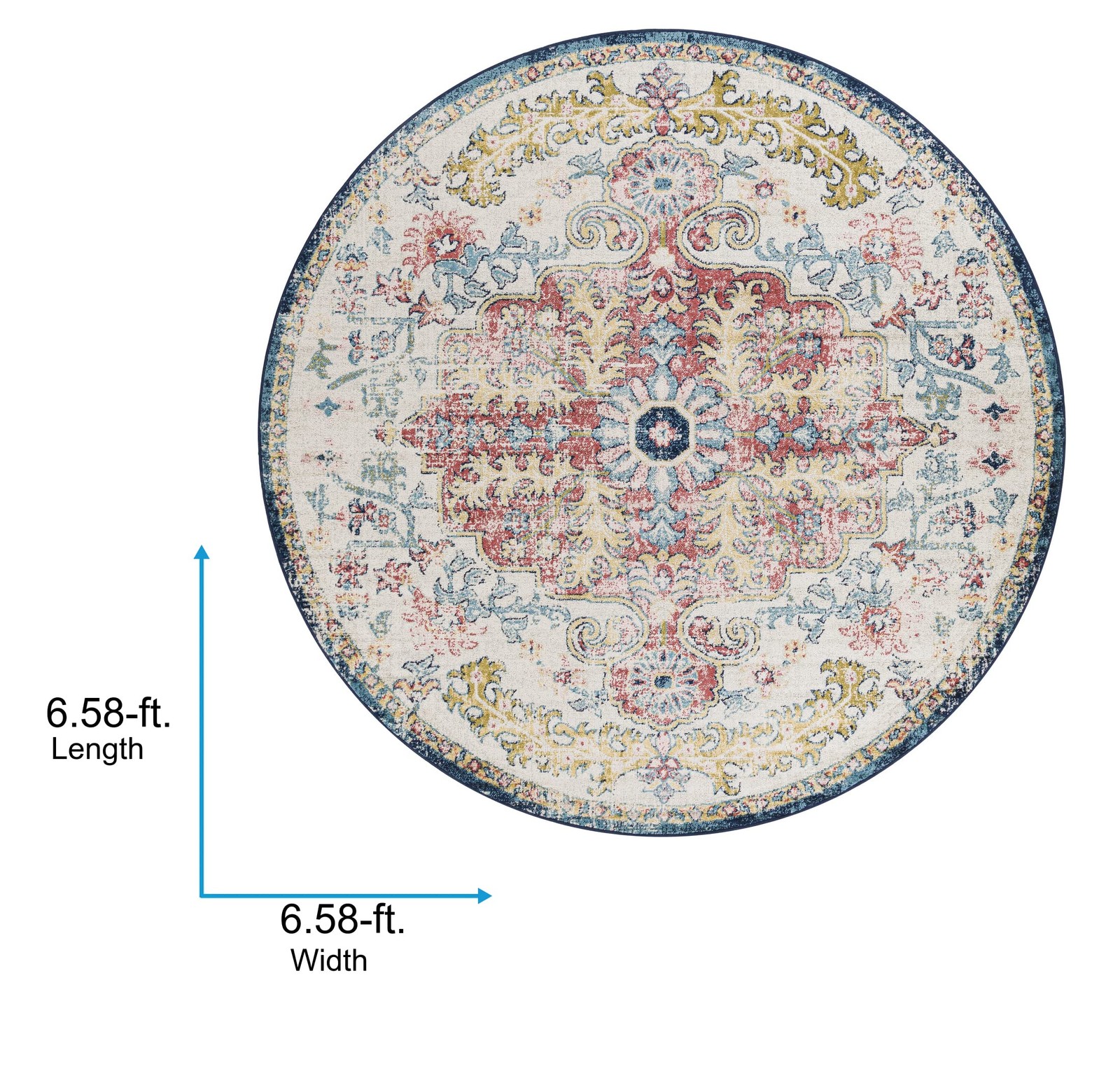 Livabliss – 7Ft Round Odelia Vintage Boho Aqua Burgandy Blue Round