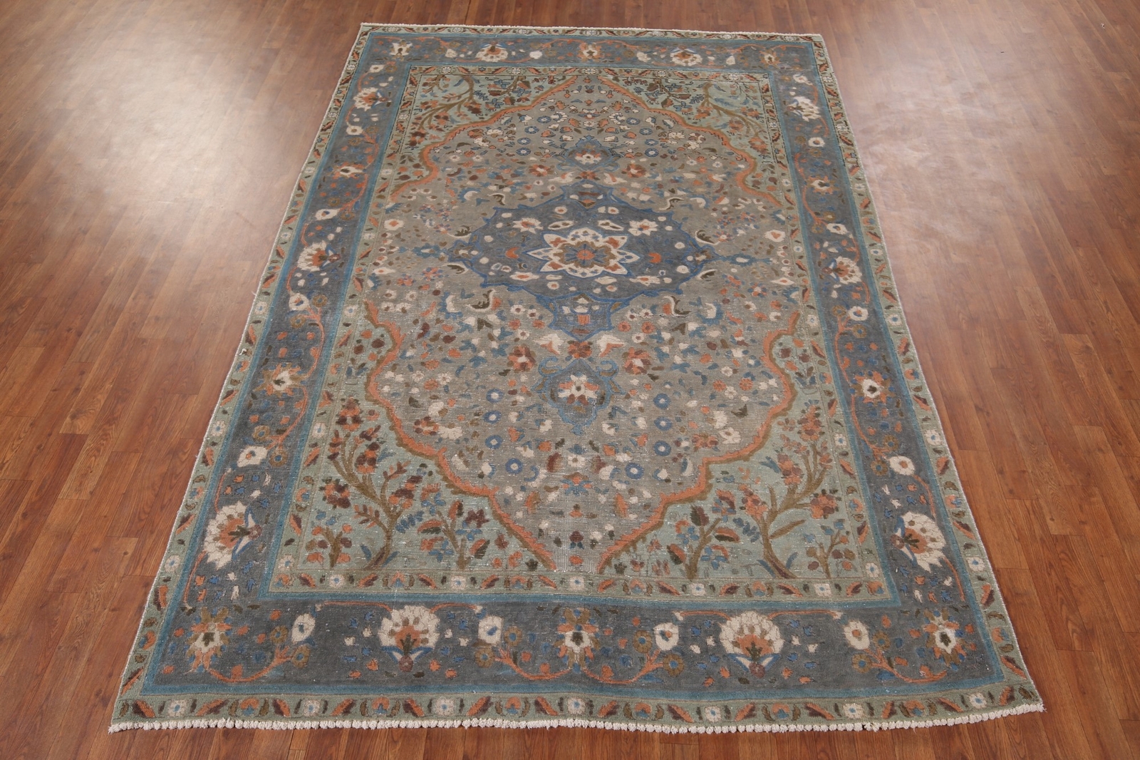 Vintage Over-Dyed Gray Wool Hand-knotted Tebriz Living Room Rug Area Carpet 7×10