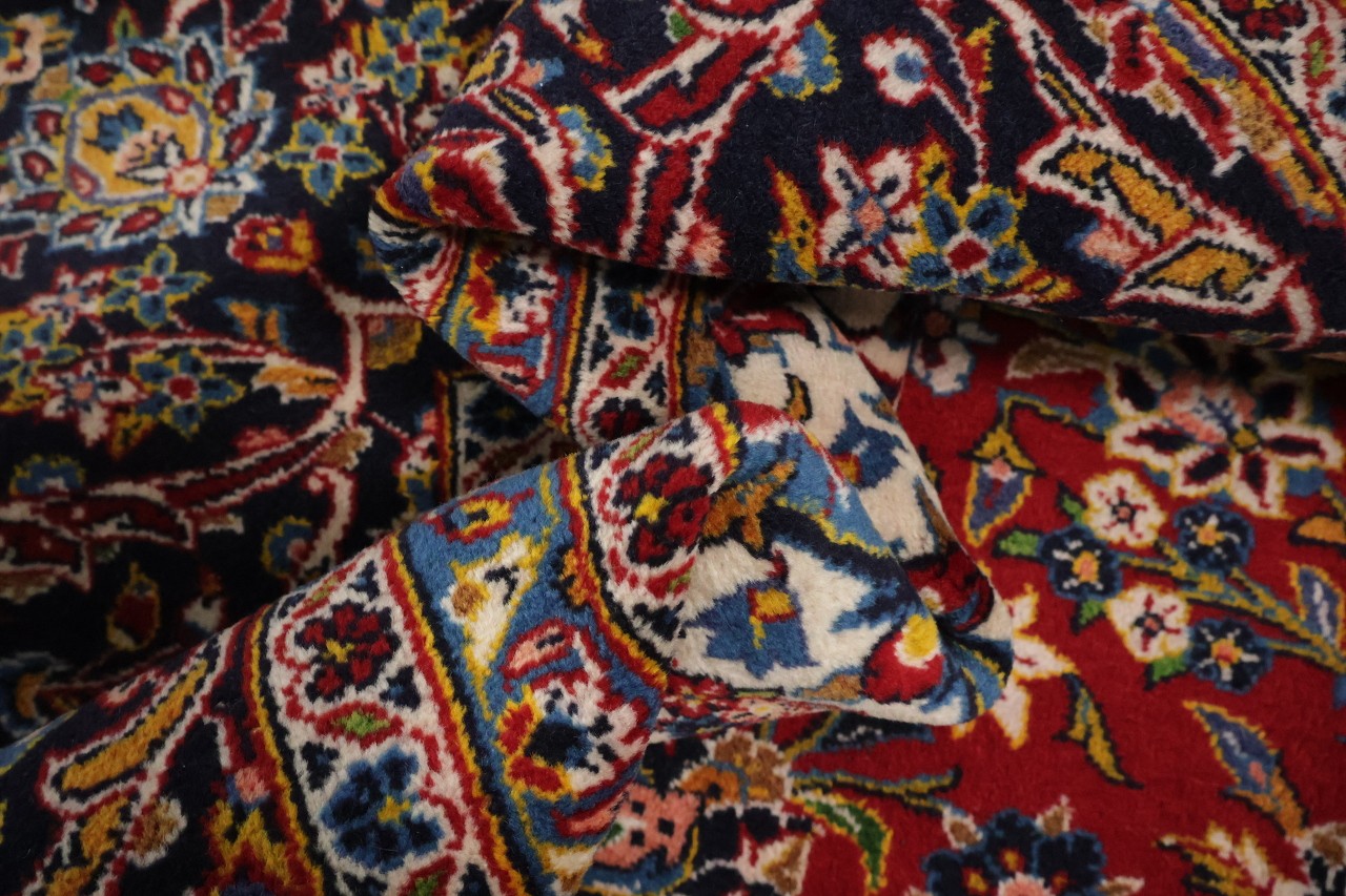 10×13 Traditional Medallion Hand-Knotted Wool Area Rug in Red & Blue Hues