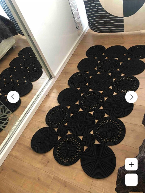 Black Straw Jute Knitting Circles Pattern Rug Special Design Carpet
