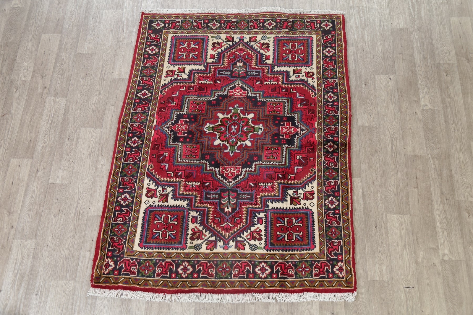 New Geometric Oriental Medallion Hand-Knotted Area Rug Traditional Wool Red 5×7