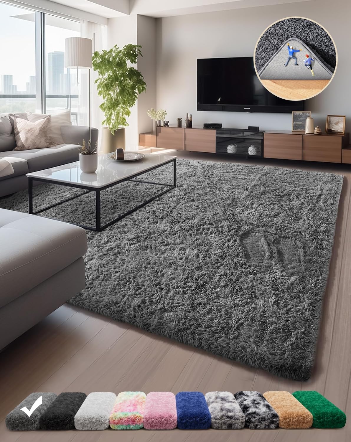 Ophanie 6×9 Rugs, Grey Fluffy Plush Shag 5