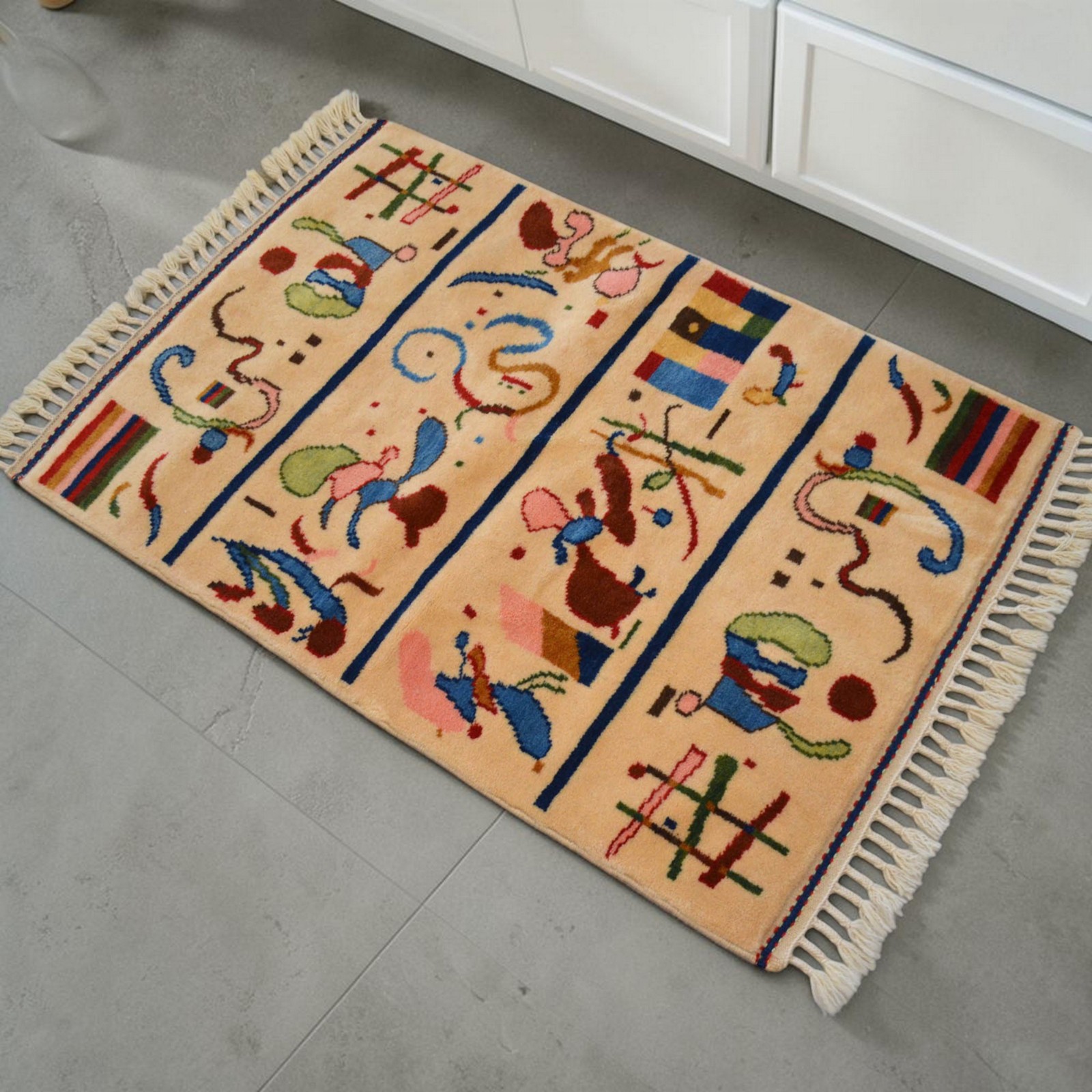 Kandinsky -Four Parts- Inspired Hand Knotted Wool Rug Fine Art NEW 2′7″ x 4′1″