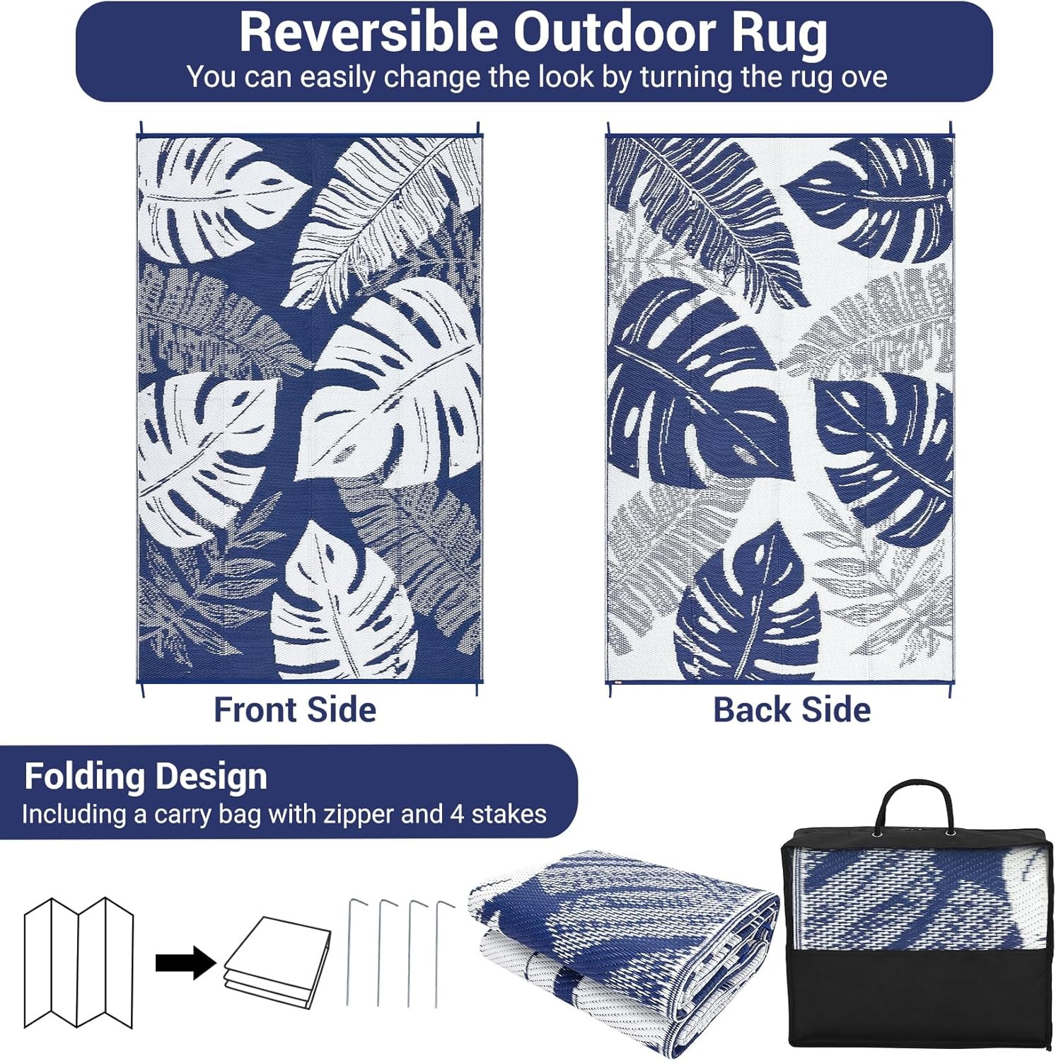 Outdoor Patio Rug Plastic Straw Rug RV camping Waterproof Reversible Carpet Mat