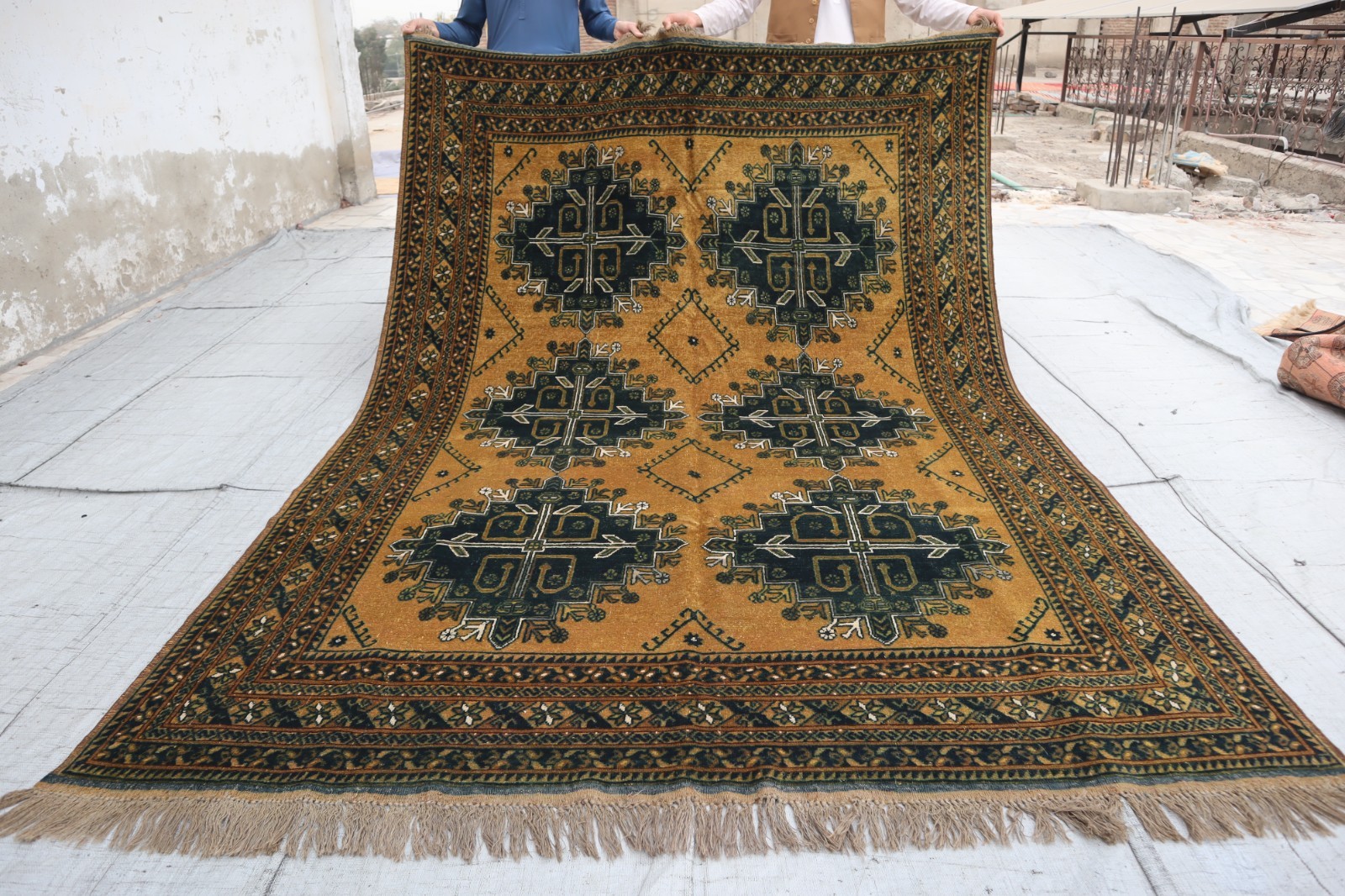 6’6×9’1 ft Beige Blue Handmade Wool Rug 195×285 cm Tribal Rug- Living Room Rug