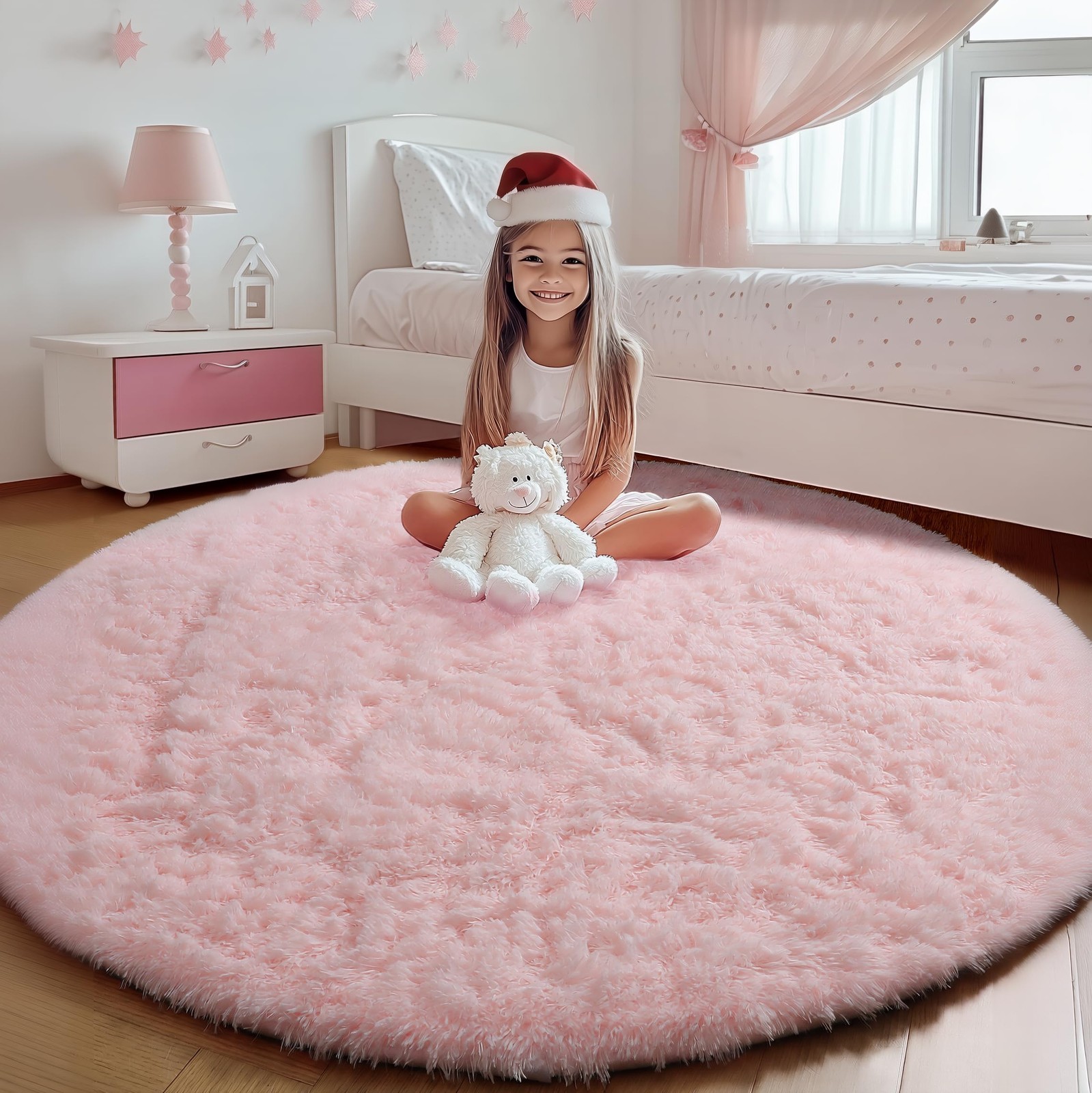 Alfombras Peludas Redonda De 4 Pies Rosa Para Habitacion Salas Pequeñas Modernas