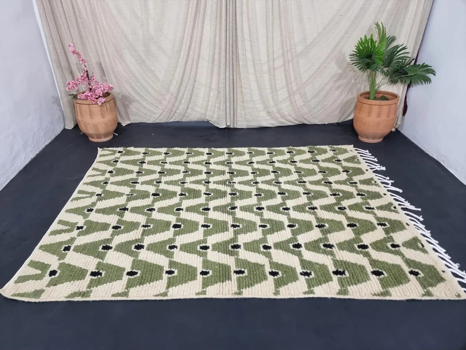 Gorgeous Beni Ourain Rug- Green And Beige Rug- Emerald Green Rug