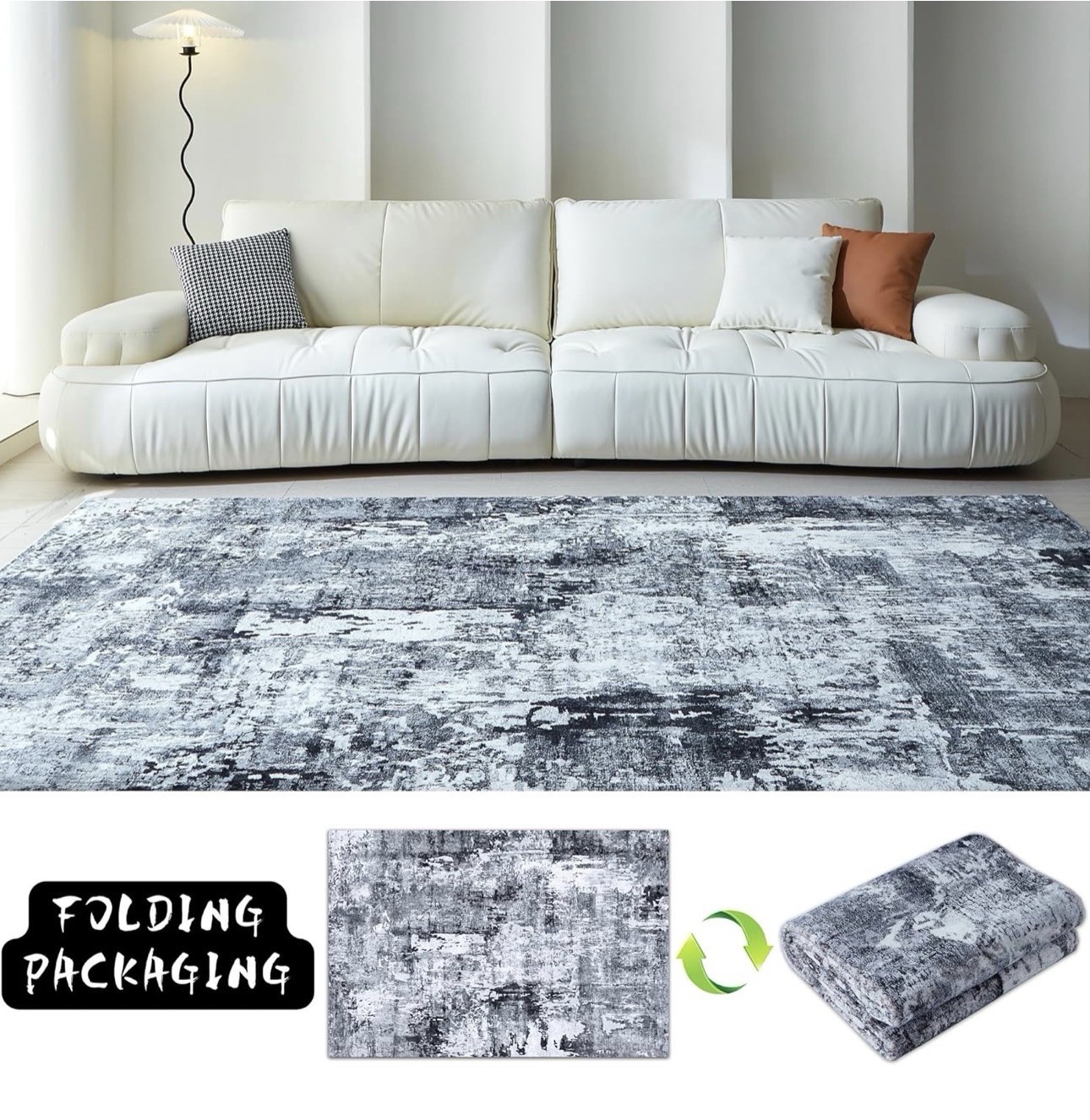 Rugcomf Area Rug 5×7 Washable Rug Boho Soft Abstract Pattern Non-Slip Faux Wo…