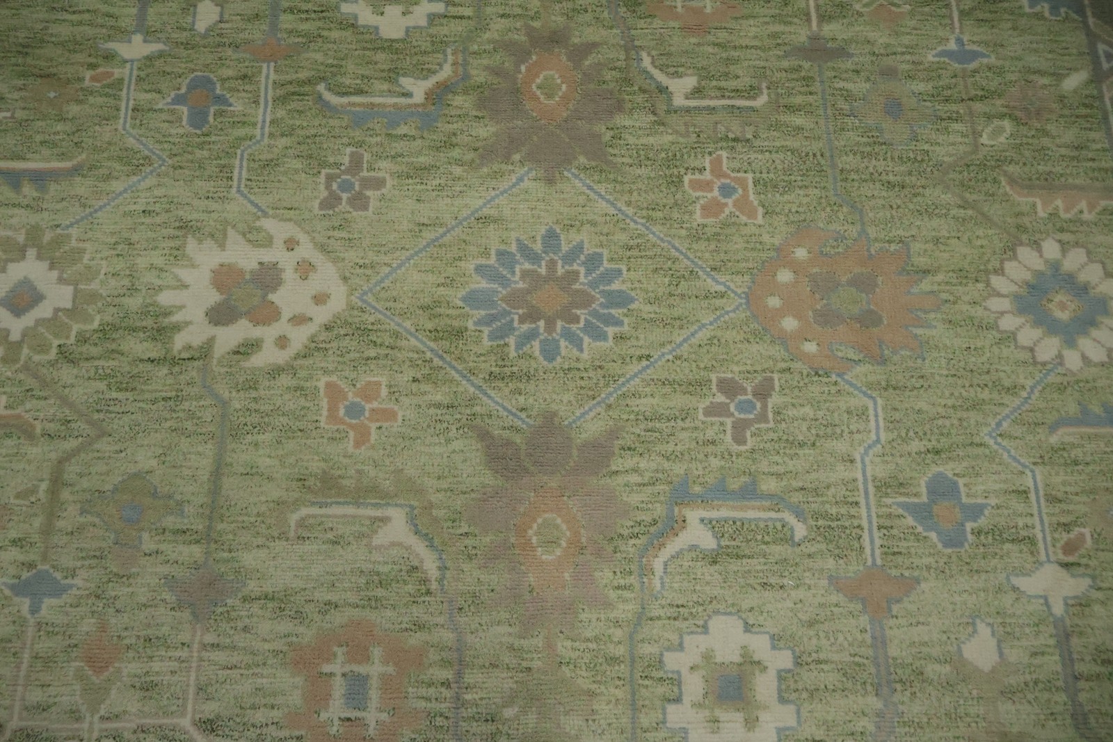 Green Traditional Oushak Area Rug 9×12 Ft Floral Handmade Oriental Wool Carpet
