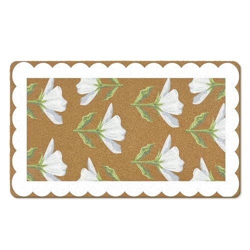 White Floral Coir Door Mats – Farmhouse Front Door Mat – Outdoor