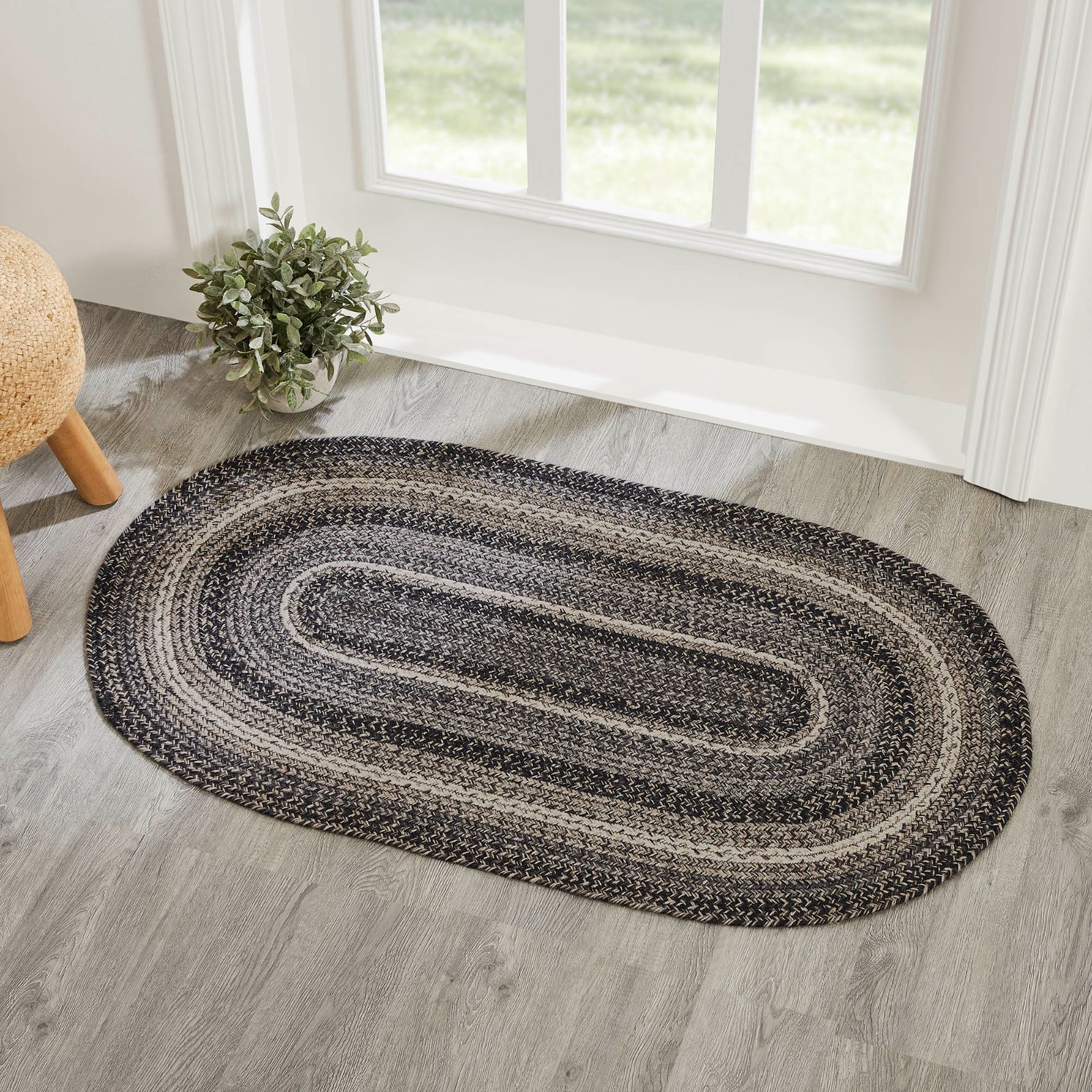 VHC Sawyer Mill Black White Jute Country Farmhouse Oval Braided Rug