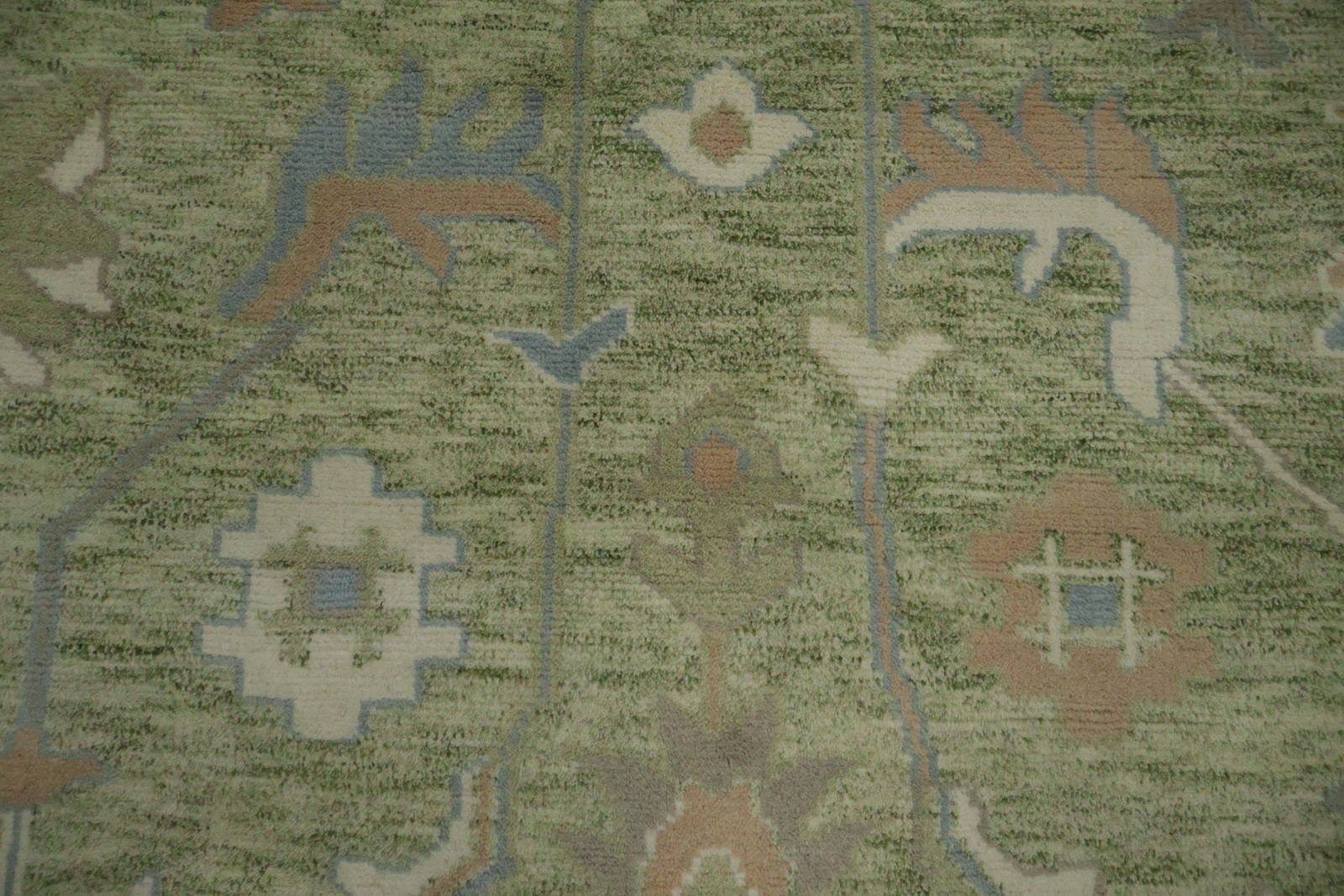 Green Traditional Oushak Area Rug 9×12 Ft Floral Handmade Oriental Wool Carpet