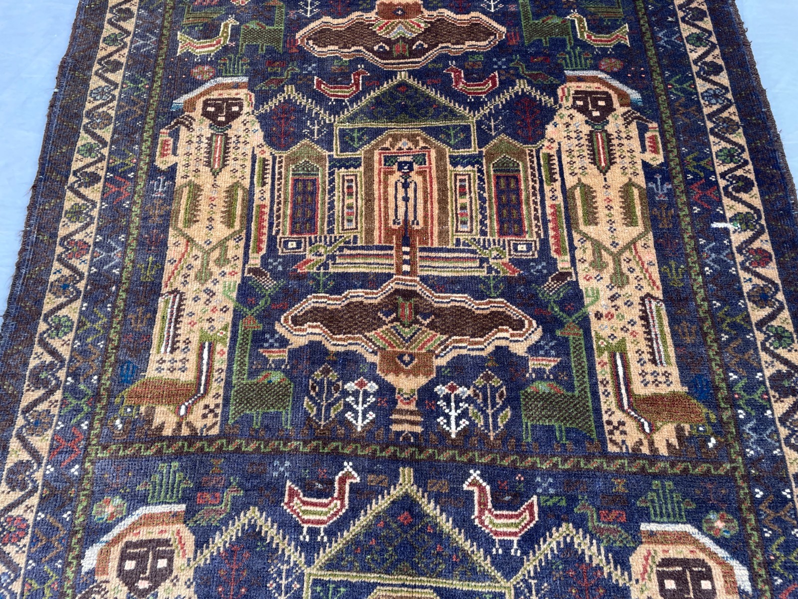 3×4 Pictorial Baluchi Wool Rug with Architectural Scenes Human Figures N Tribal