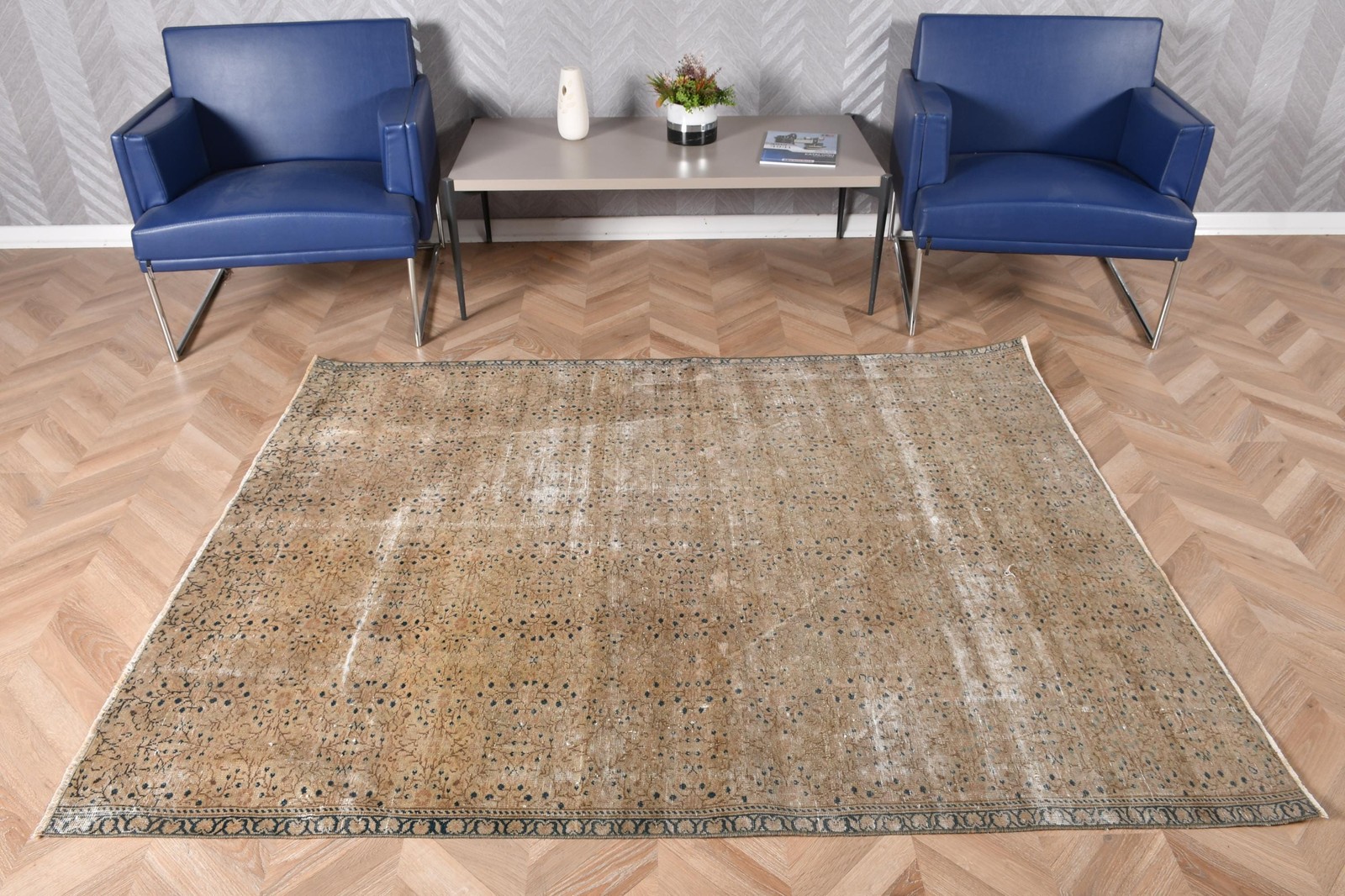 4,9×6,4 ft Rug, Area Turkish Rug, Brown Floral Rug