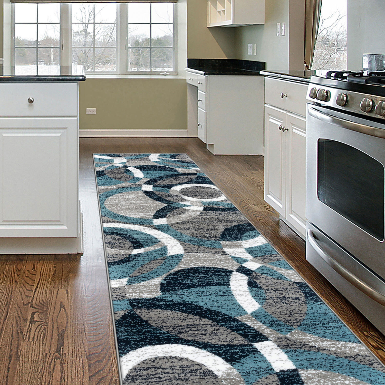 Rugshop Kitchen Rugs Geometric Circles Runners Rugs for Bedroom Rugs Blue 2×7
